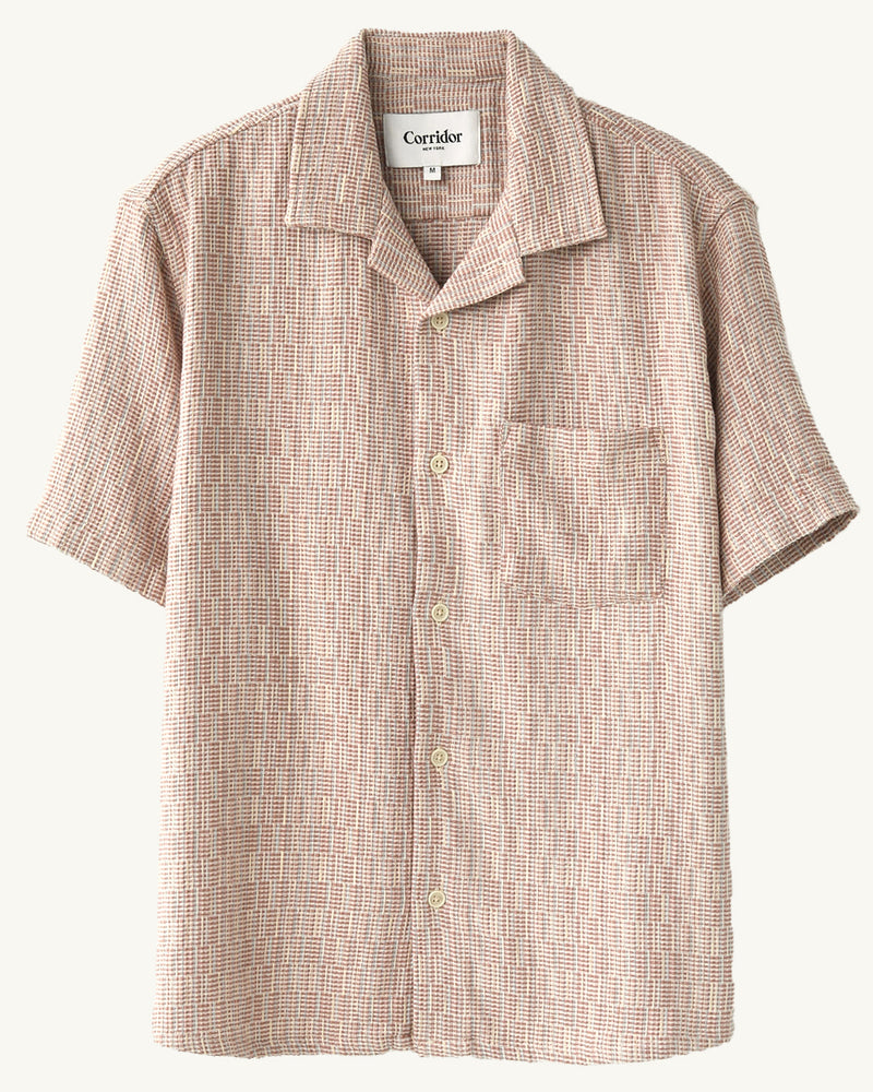 Rainbow Weave Short Sleeve Camp Shirt Pink