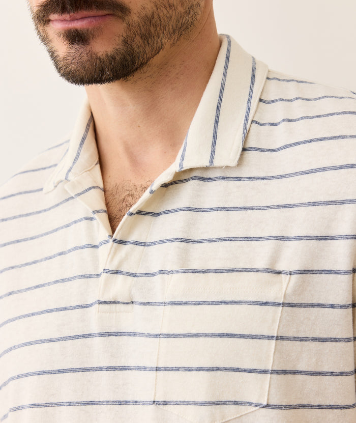 Cotton Hemp Polo Parchment Stripe