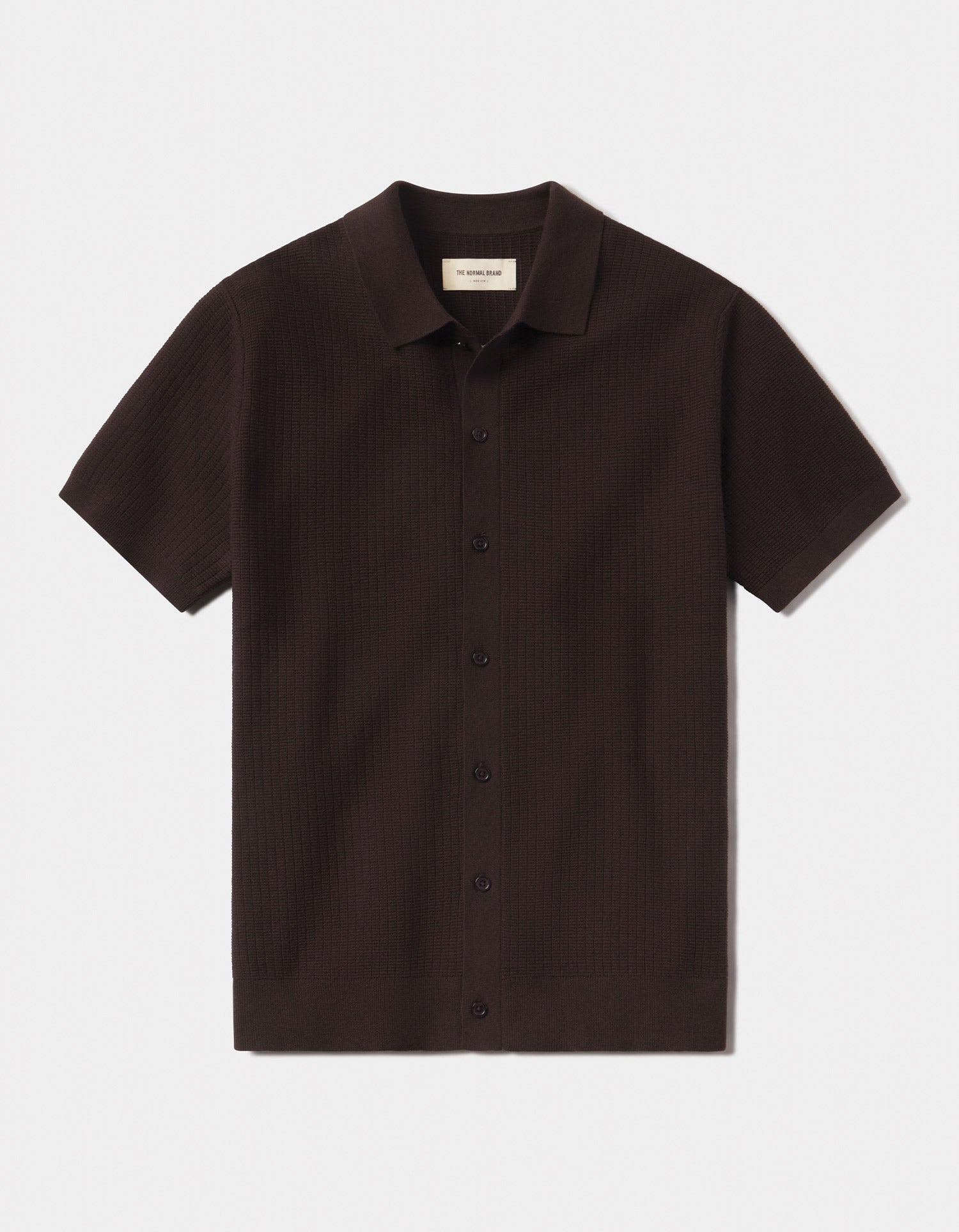 Breezeknit Short Sleeve Button Up Dark Brown