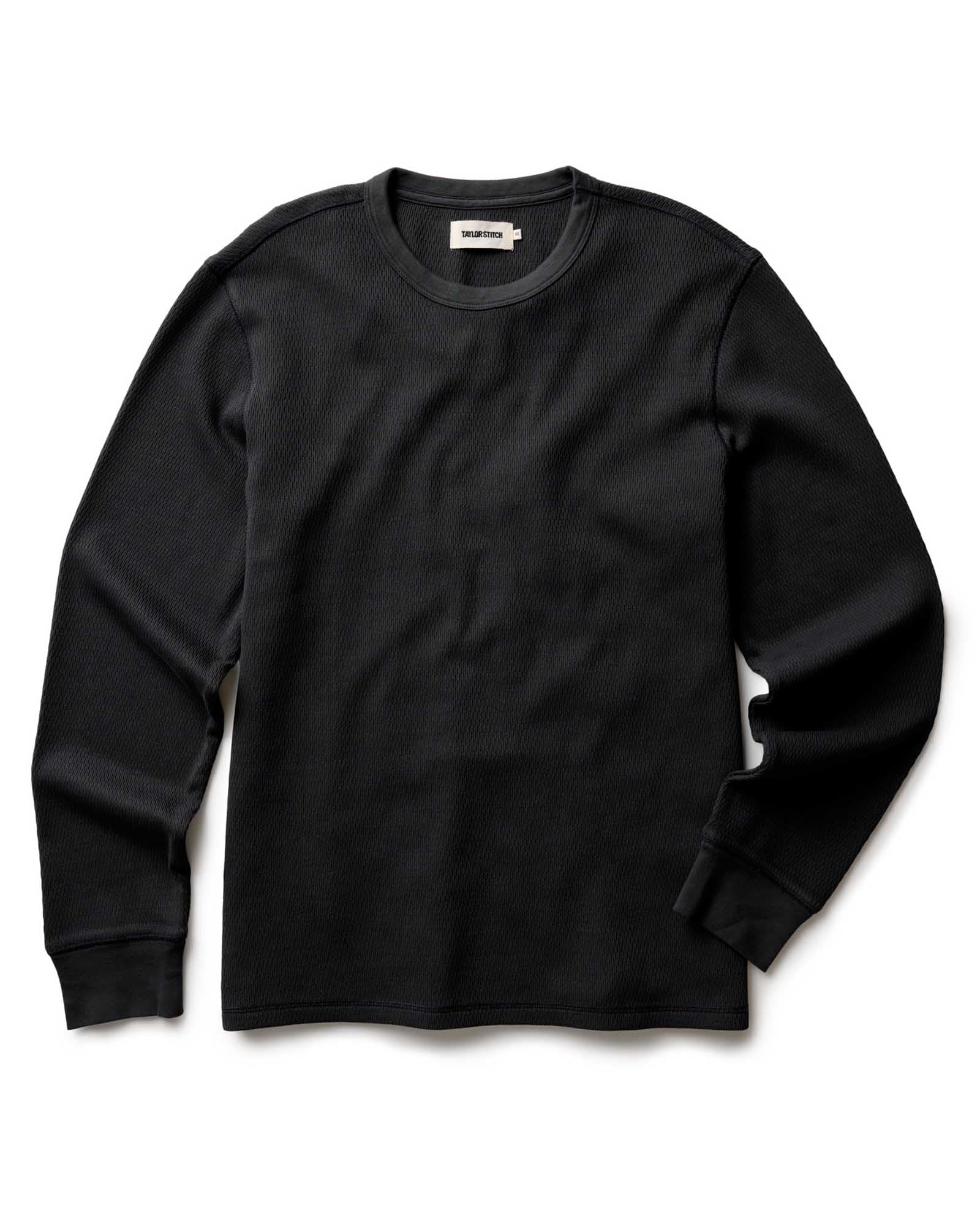 The Organic Cotton Waffle Long Sleeve Crew Faded Black