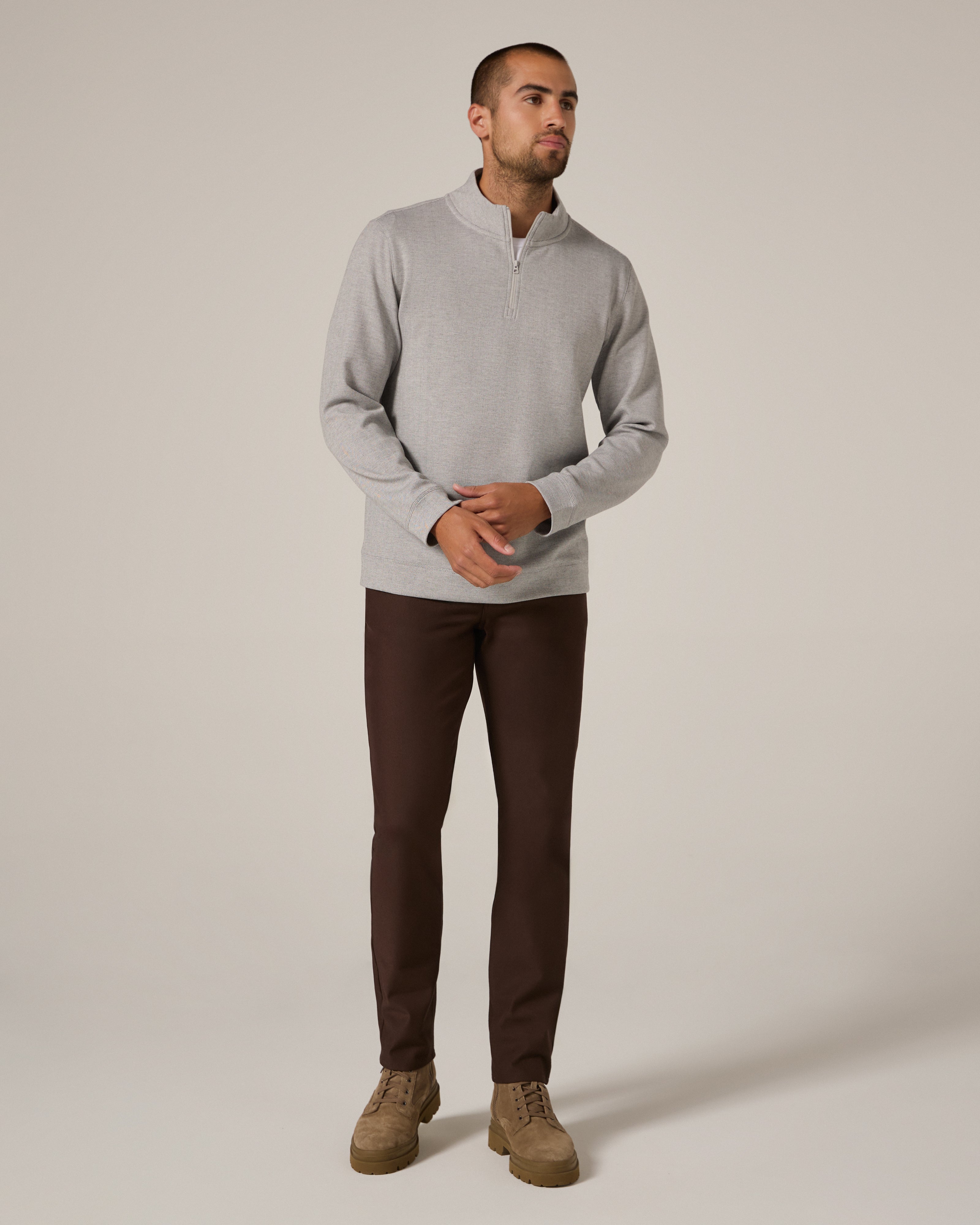 Ember Herringbone Quarter Zip Light Grey
