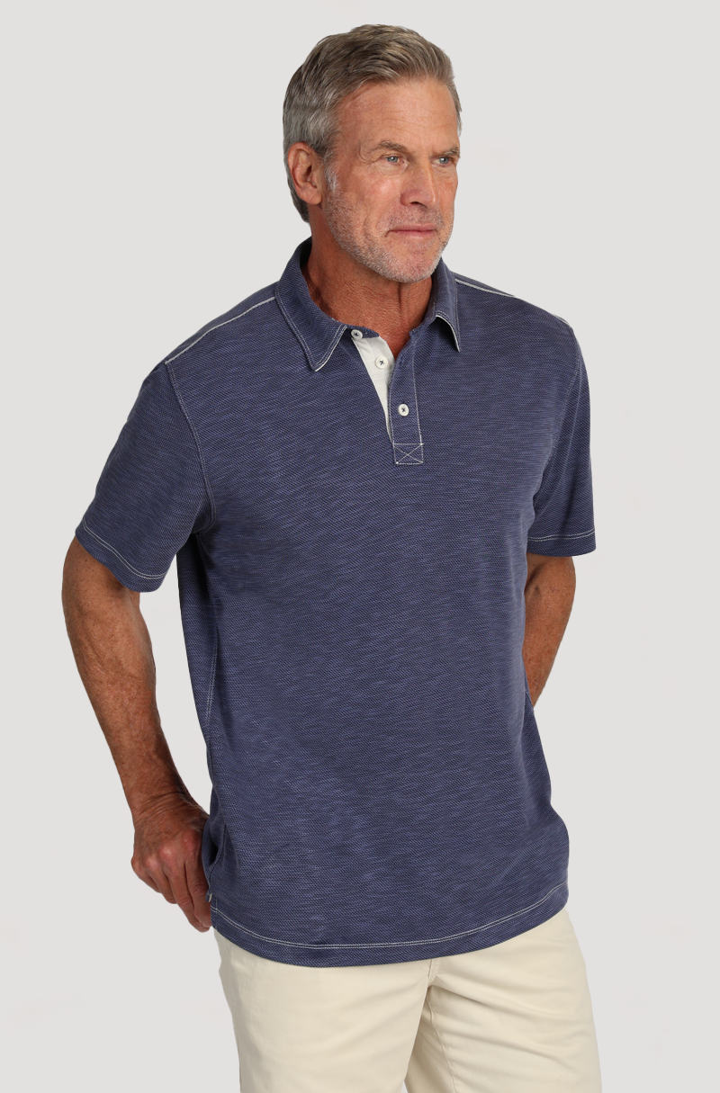 Sueded Dobby Tencel Modal Polo Navy