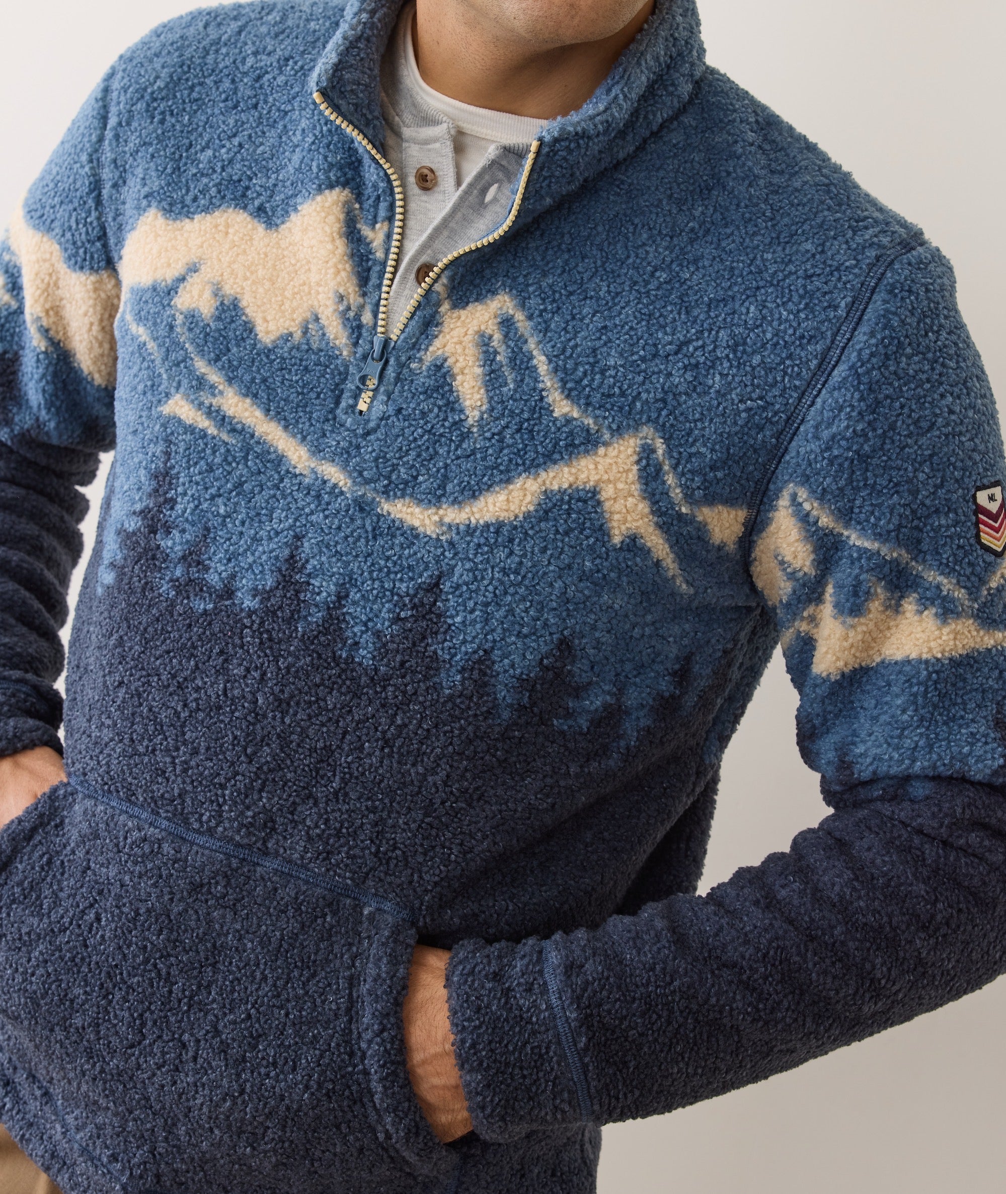 Novelty Sherpa Pullover Blue Mountain Scene
