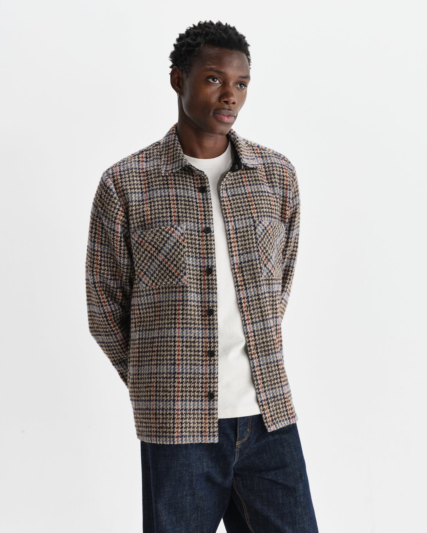 Whiting Overshirt - Wool Mix Houndstooth Grey