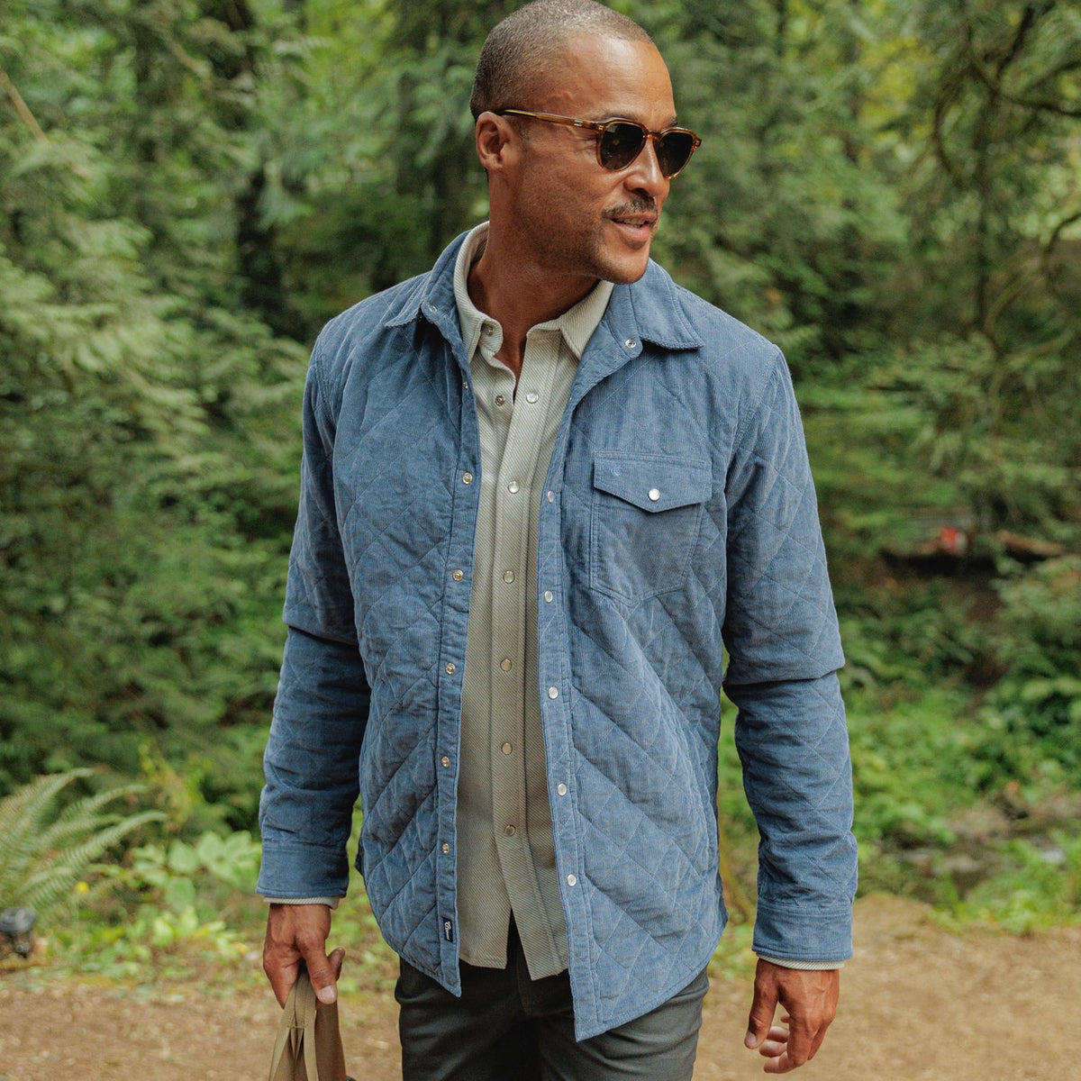 Corduroy Quilt Pearl Snap Jacket Slate Blue