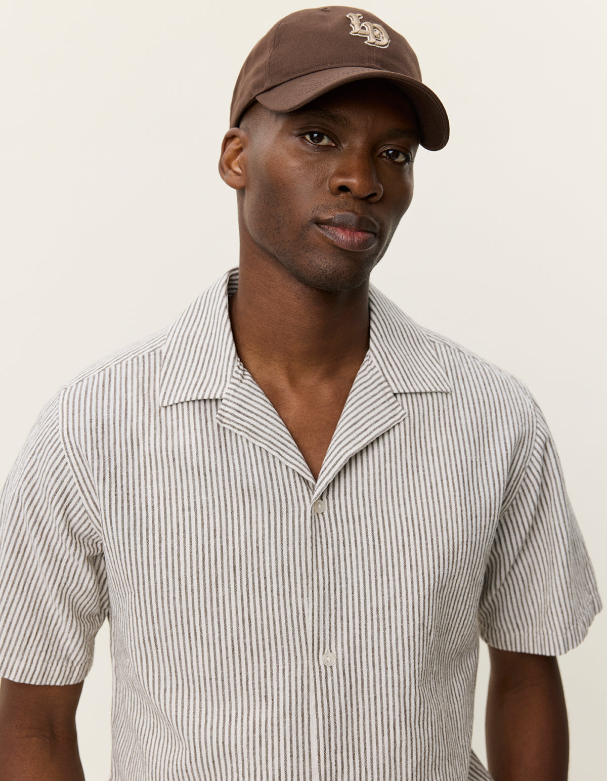 Lukas Stripe Cotton Linen Shirt Teak Brown