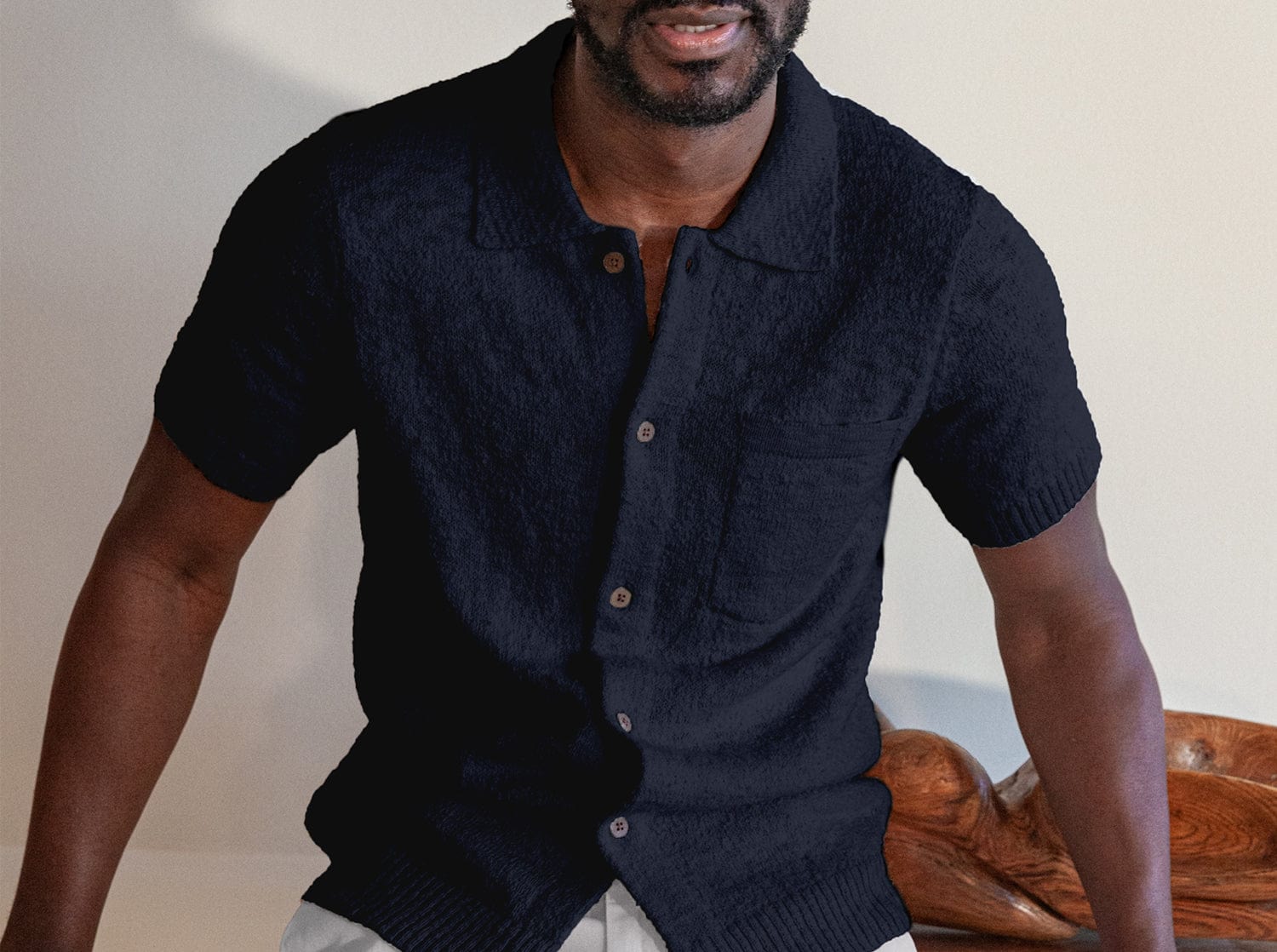 Cabana Texture Button Front Knit Shirt Navy
