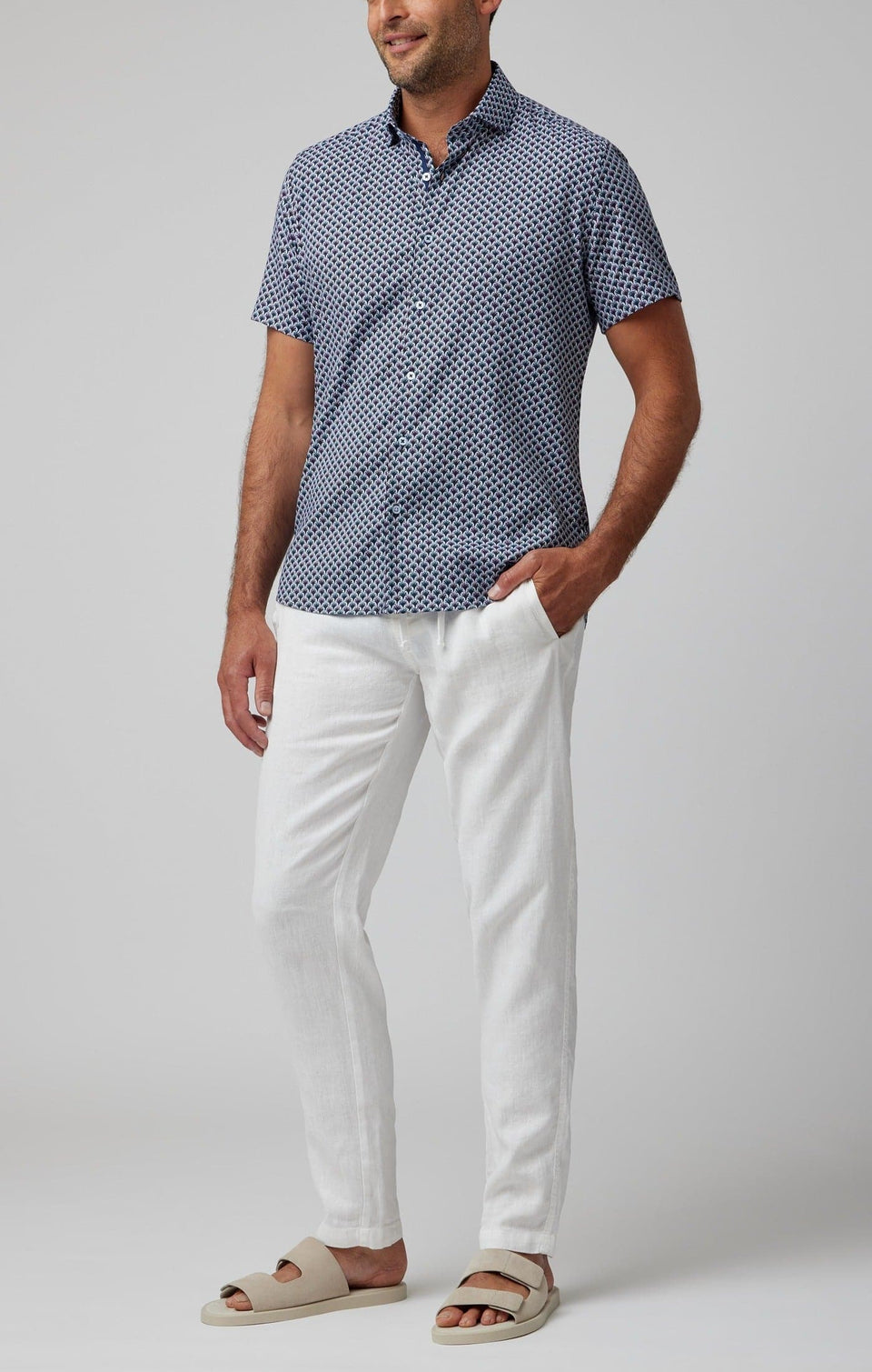 Retro Palm Print Tencel Shirt Lavender