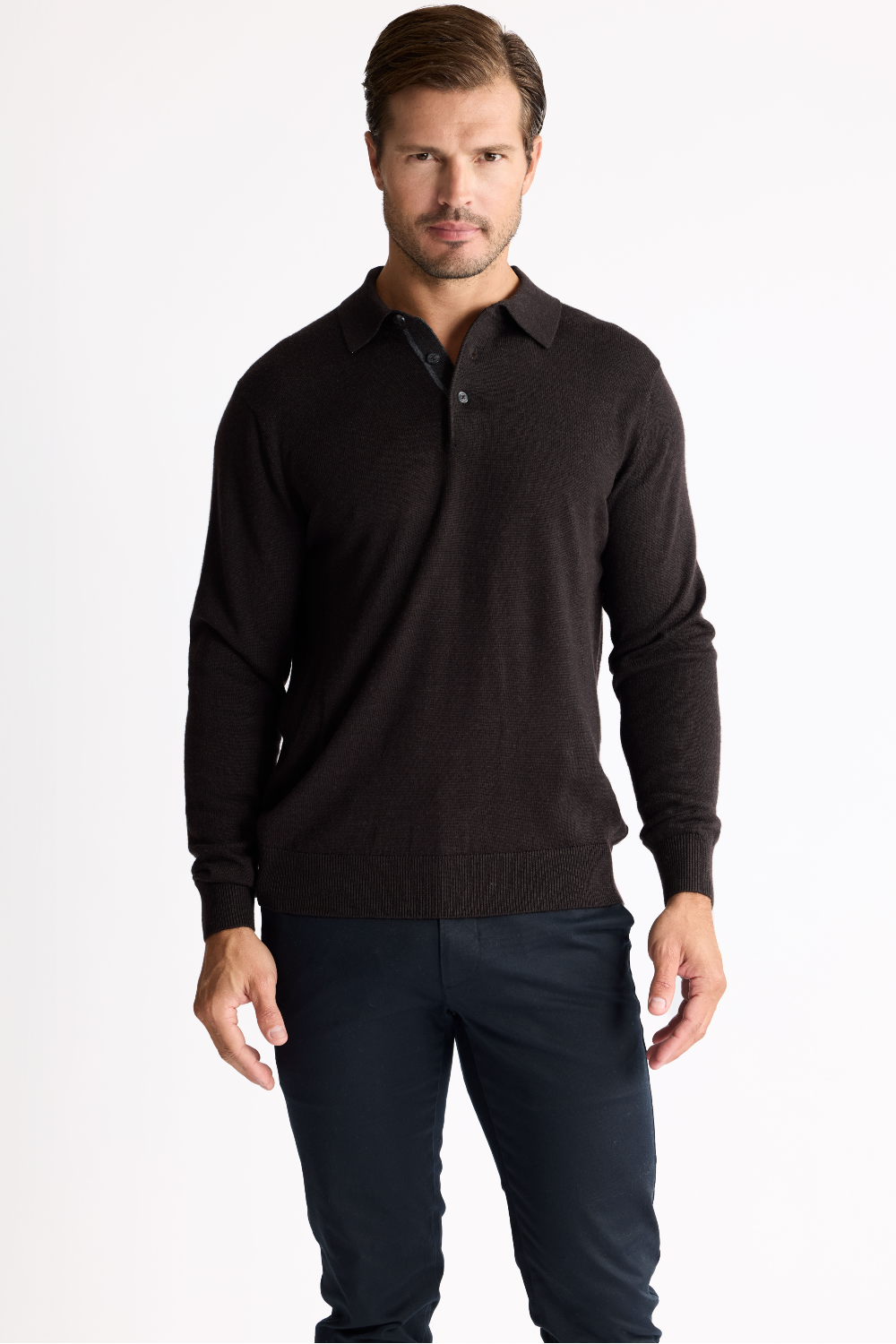 3 Button Merino Polo Espresso