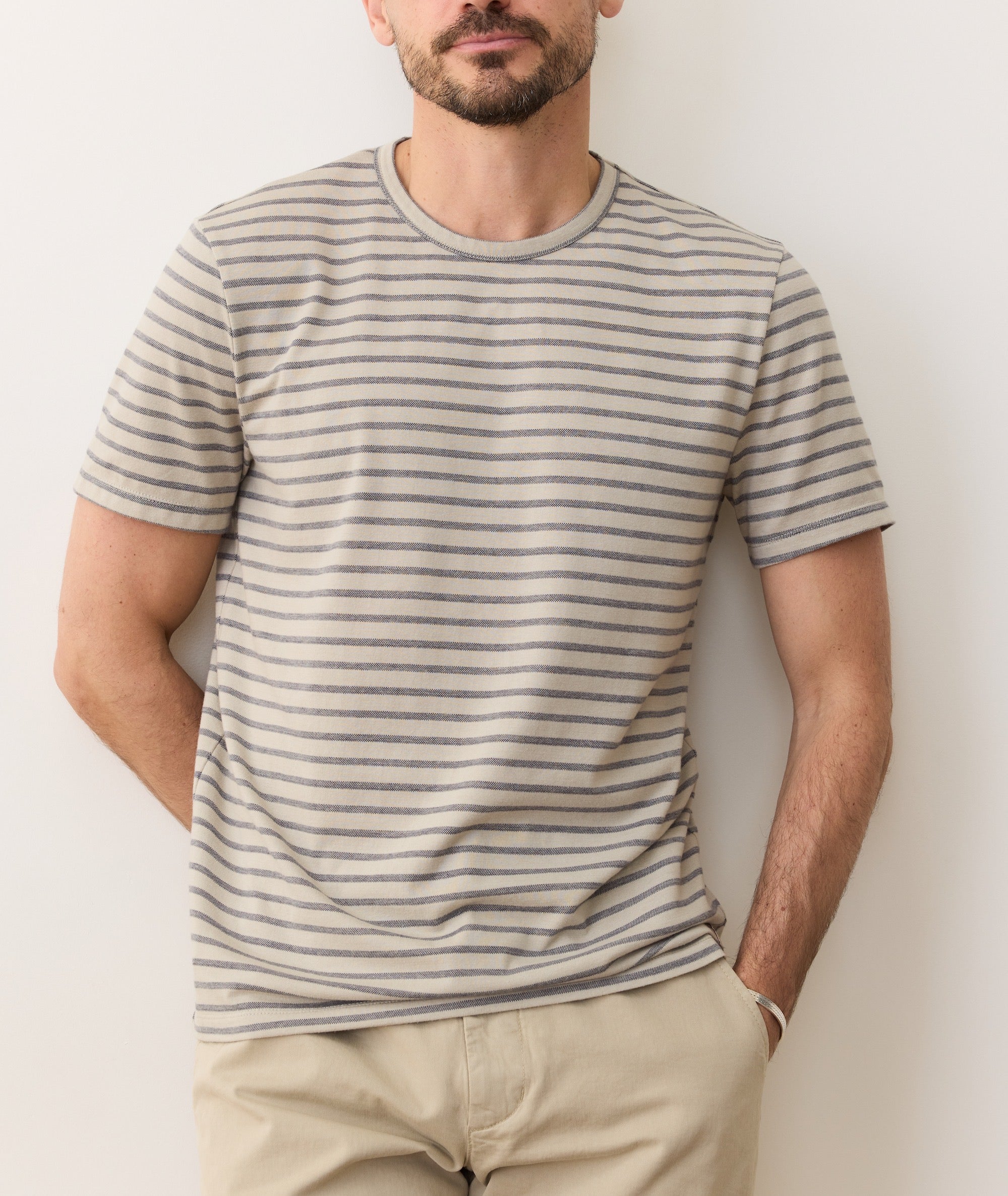 Signature Jacquard Crew Tee Abbey Stone/India Ink