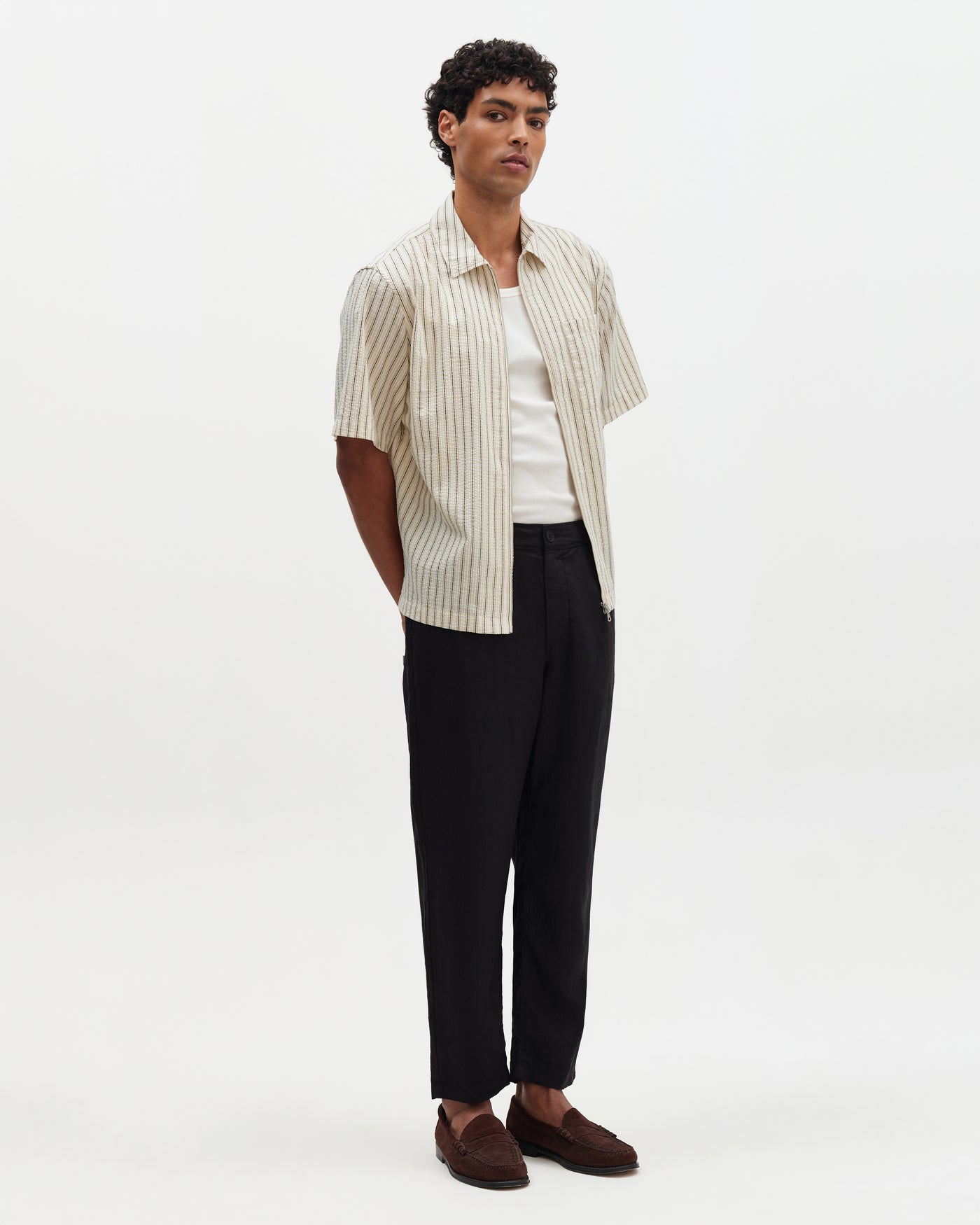 Sears Seersucker Zip Shirt Natural/Navy