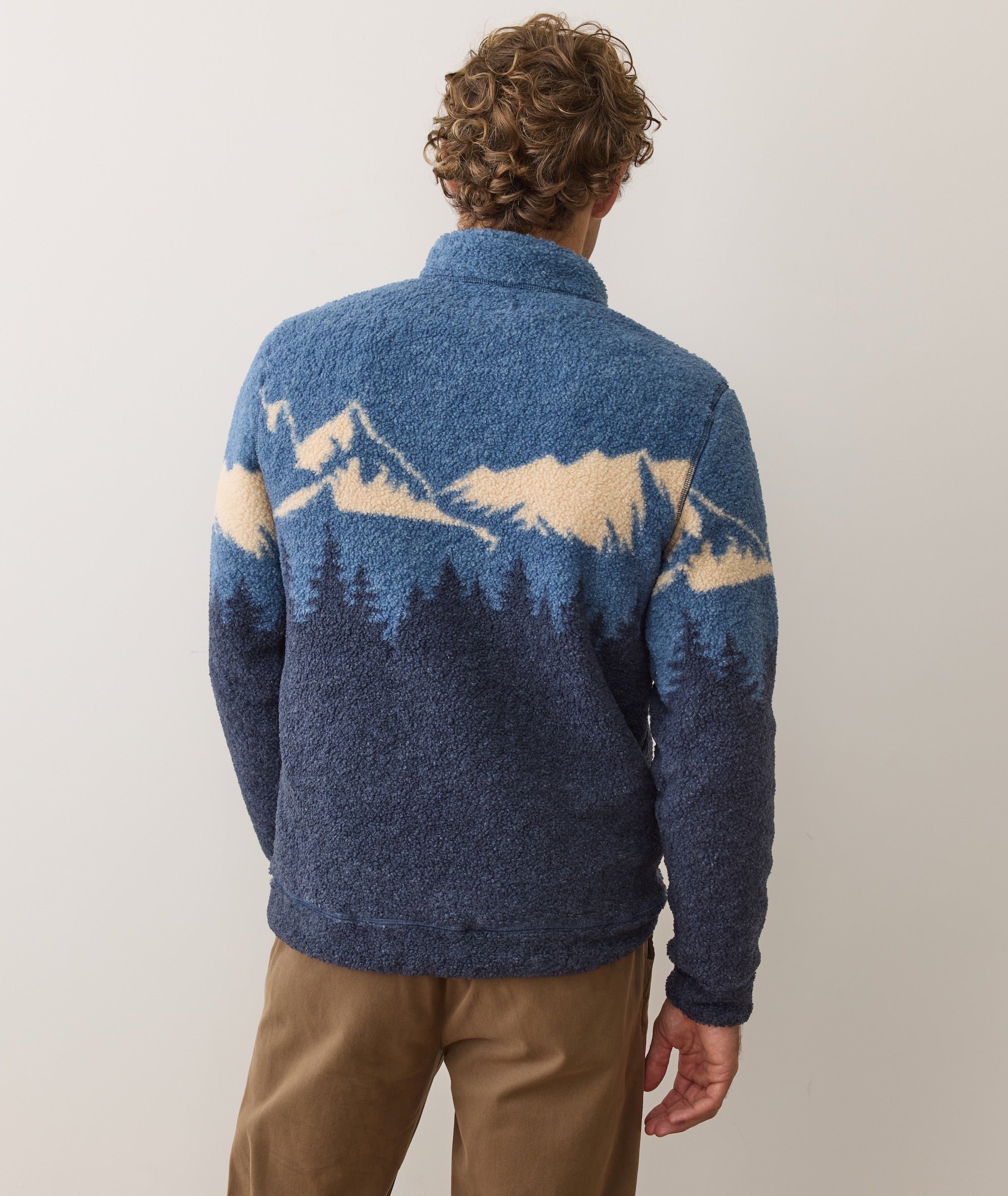 Novelty Sherpa Pullover Blue Mountain Scene