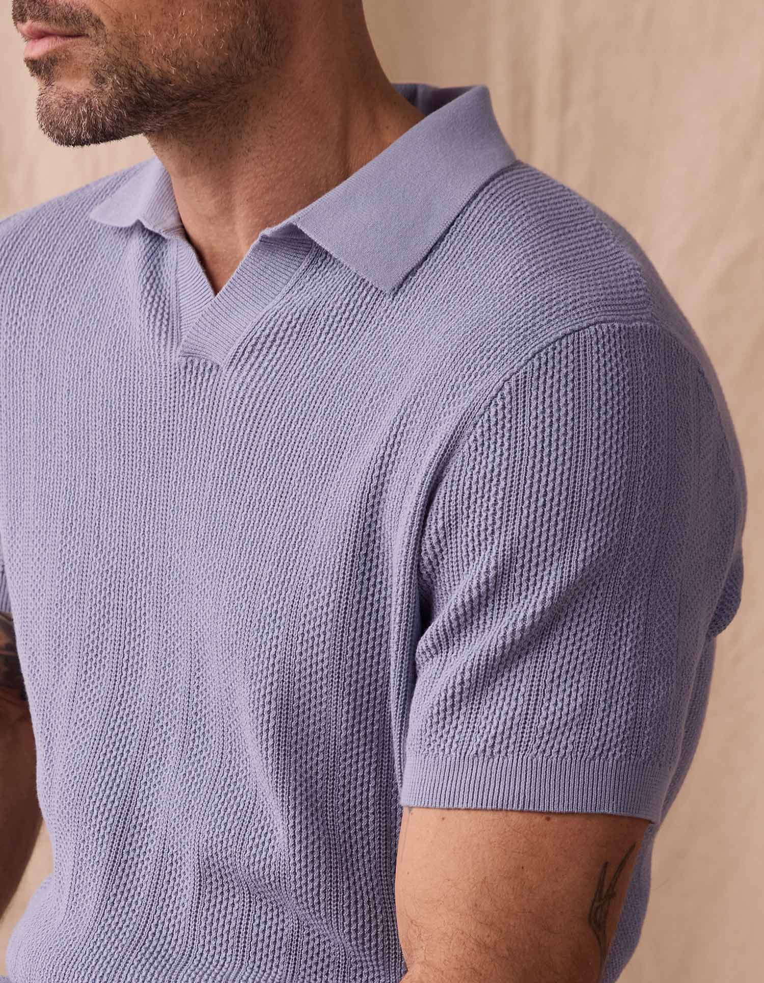Robles Textured Knit Polo Faded Denim