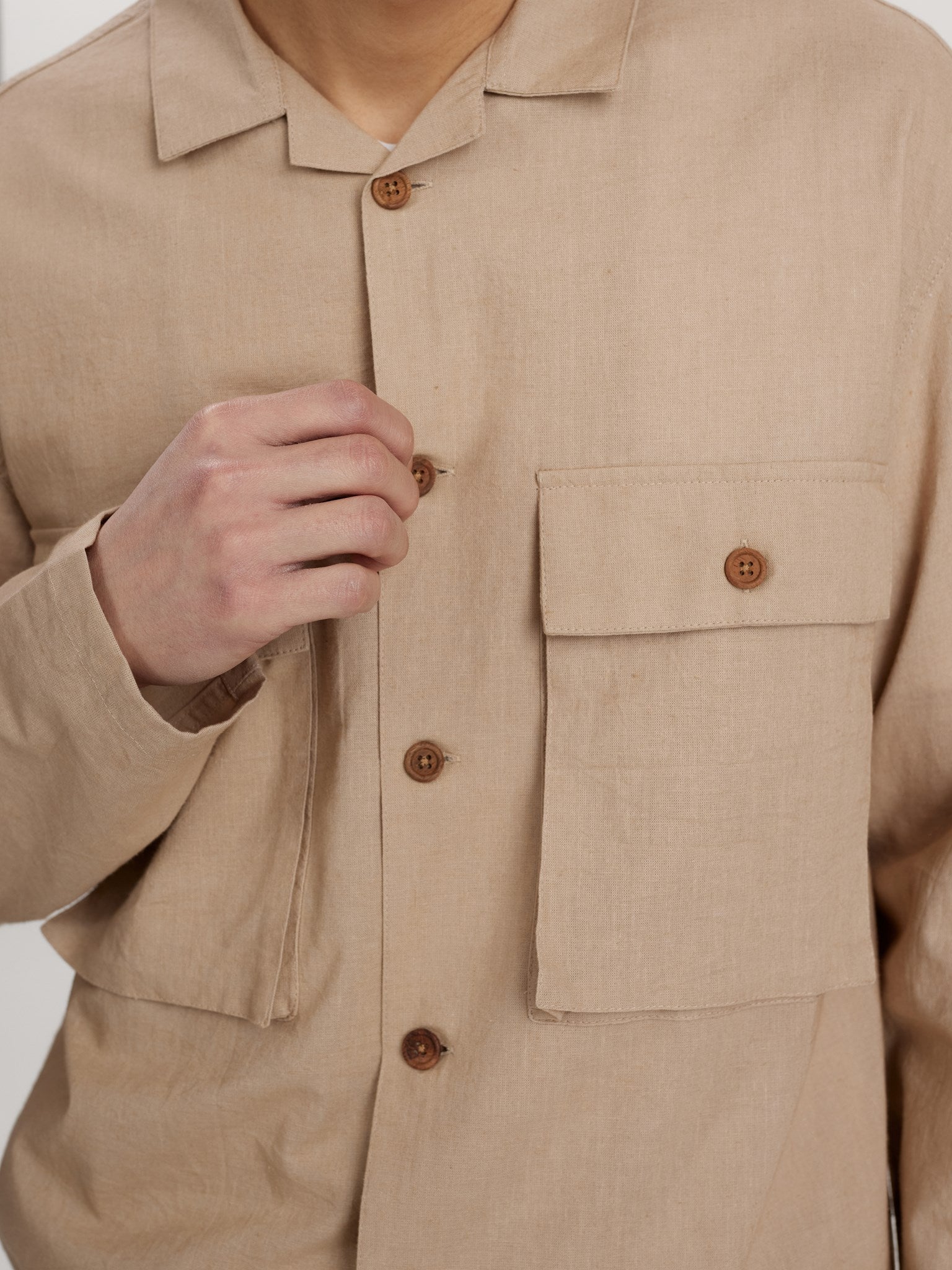 Akotto Cot/Linen Overshirt Feather Gray