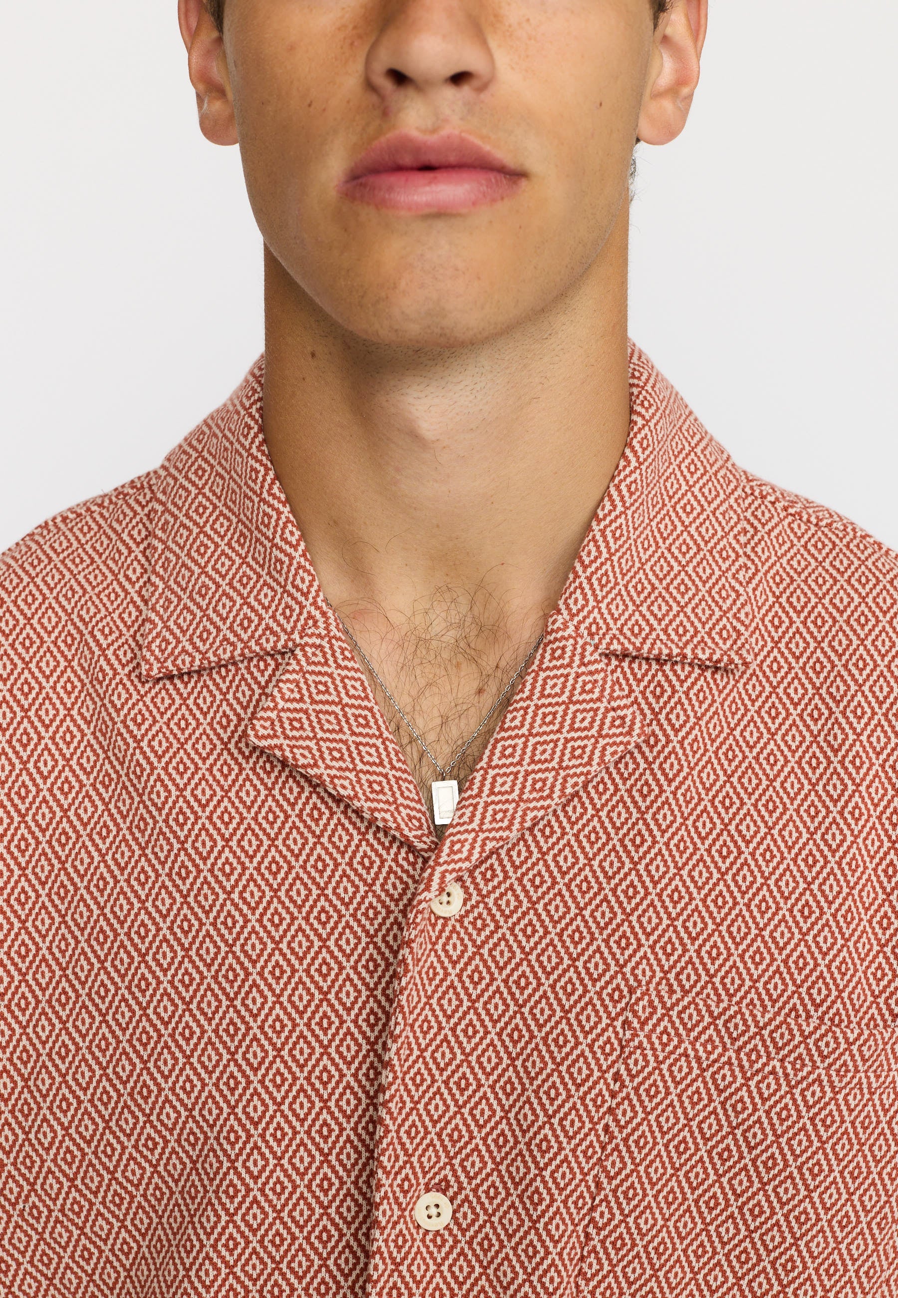 Jaquard Short-Sleeved Cuban Shirt Orange