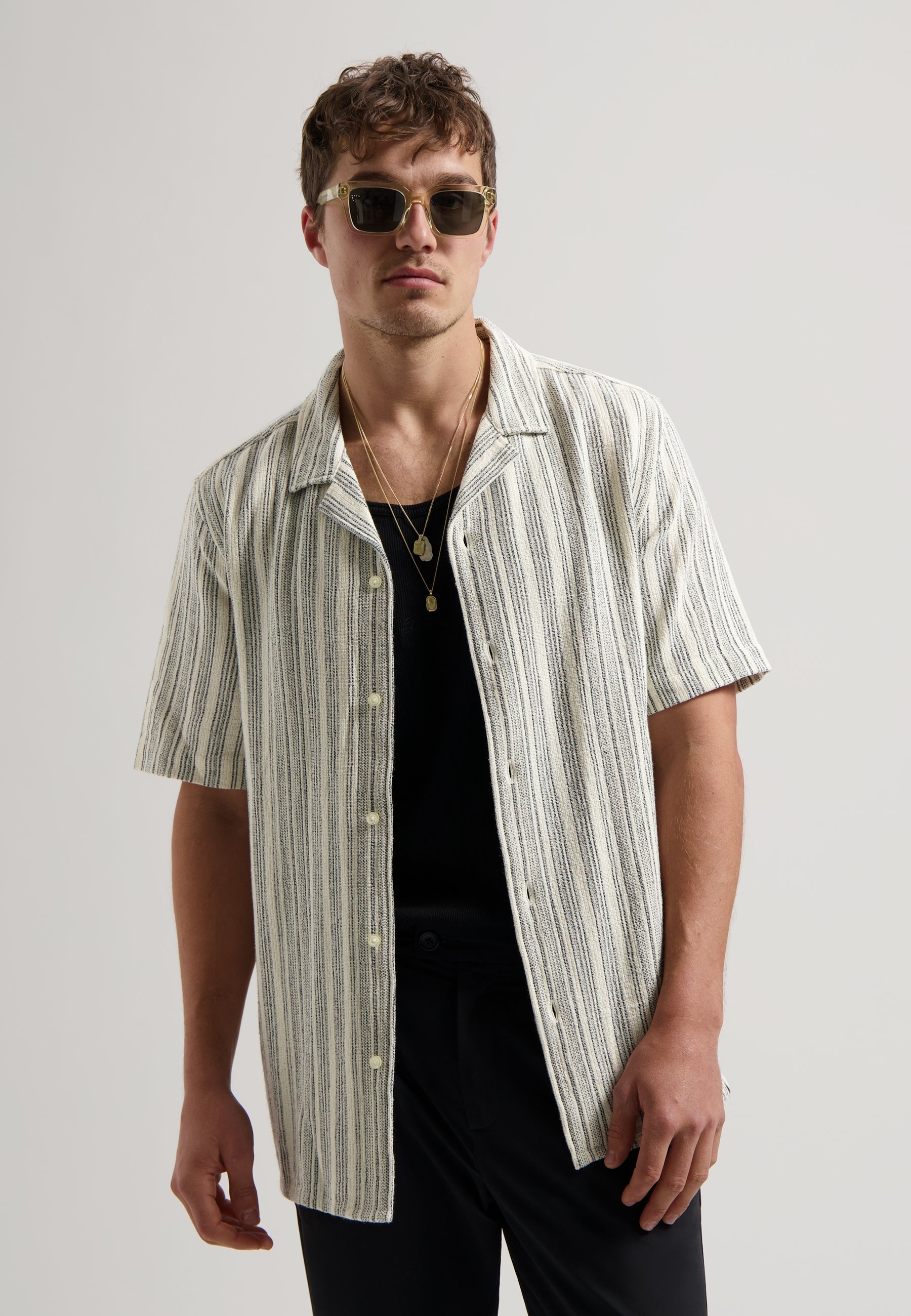 Sandy Cotton Striped Summer Shirt Dark Navy
