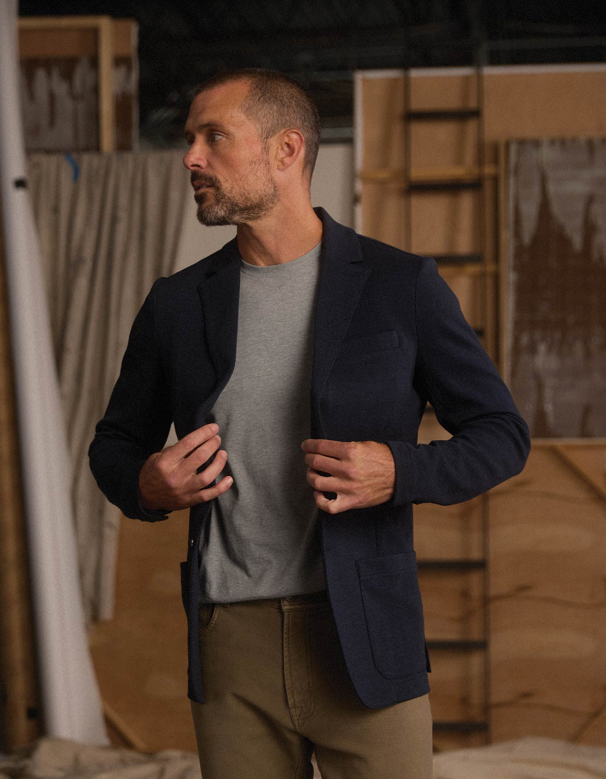 Stretch Knit Blazer Normal Navy