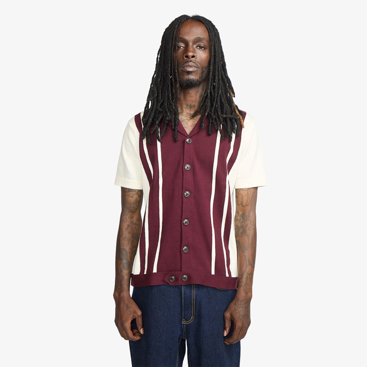Penny Knit Striped Shirt Bordeaux