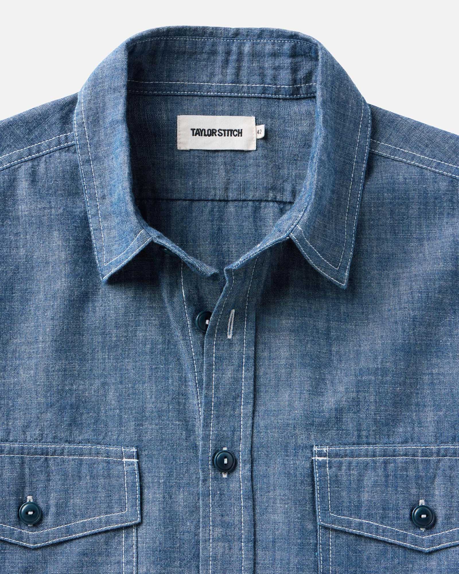 The Short Sleeve Crew Shirt Washed Indigo Chambray