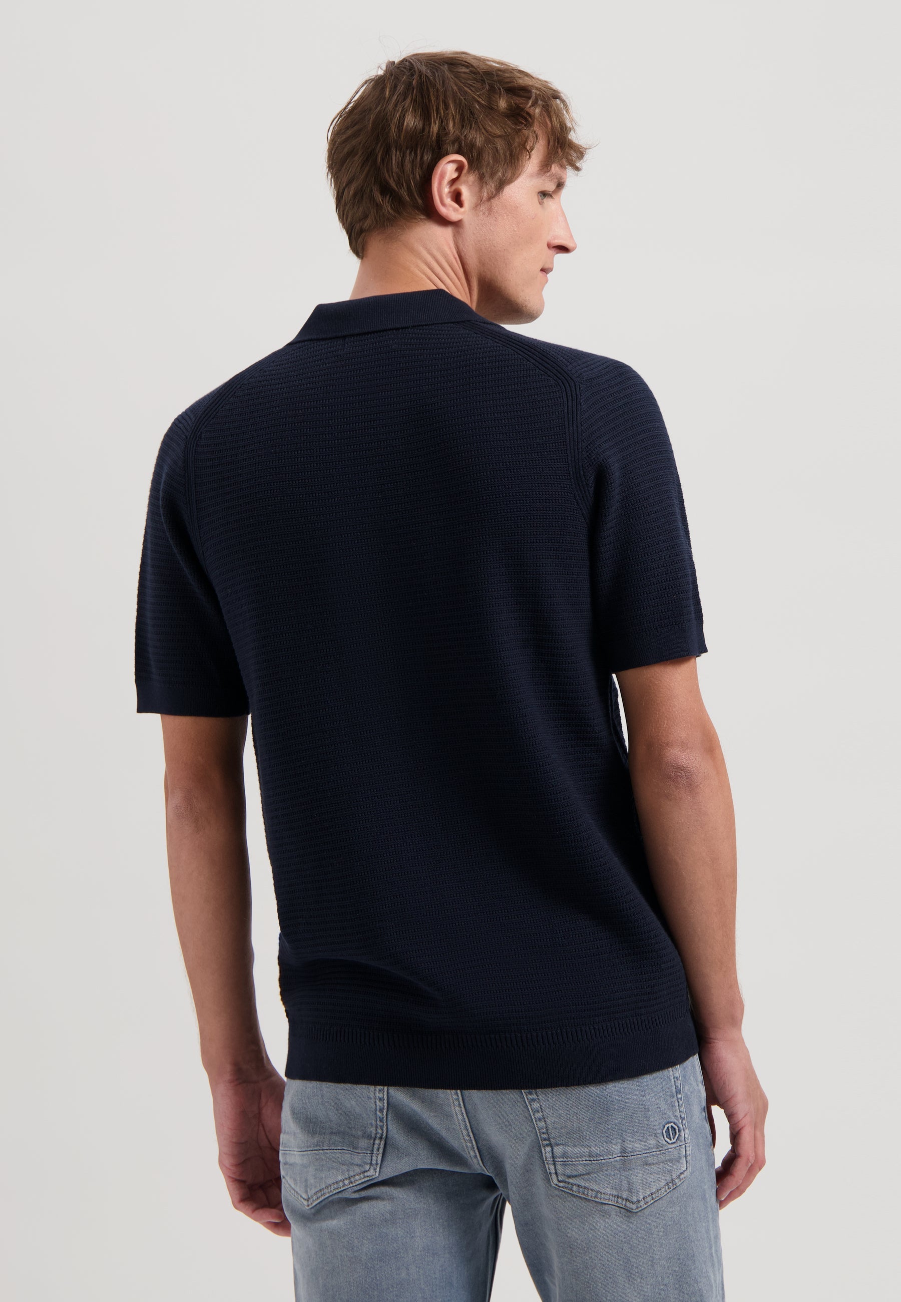 Kostas Textured Cotton Polo Dark Navy