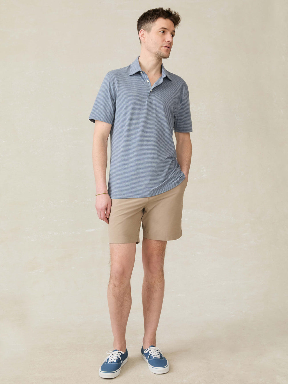 Striped Movement Short Sleeve Polo Azure Beach Stripe
