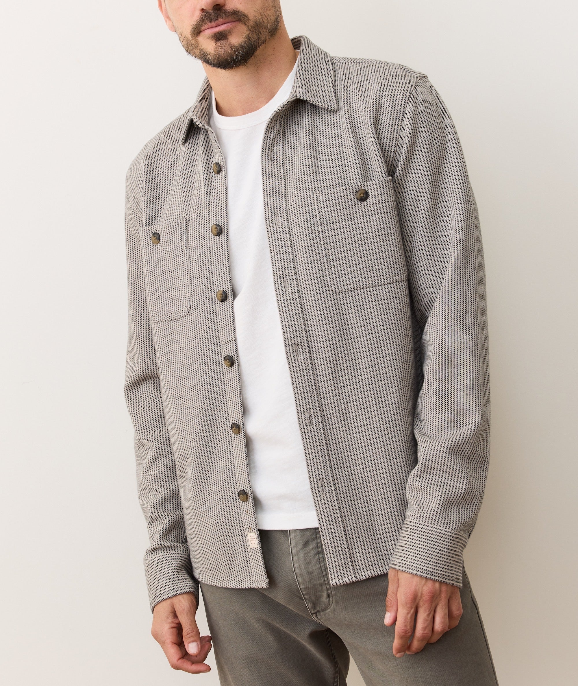 Pacifica Stretch Twill Overshirt Grey Railroad Stripe
