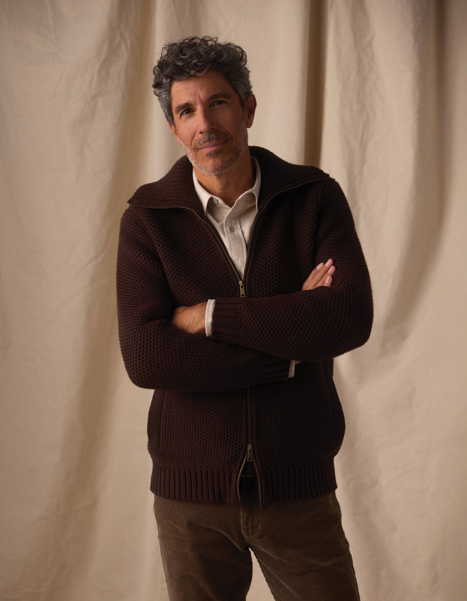 Waffle Sweater Jacket Dark Brown