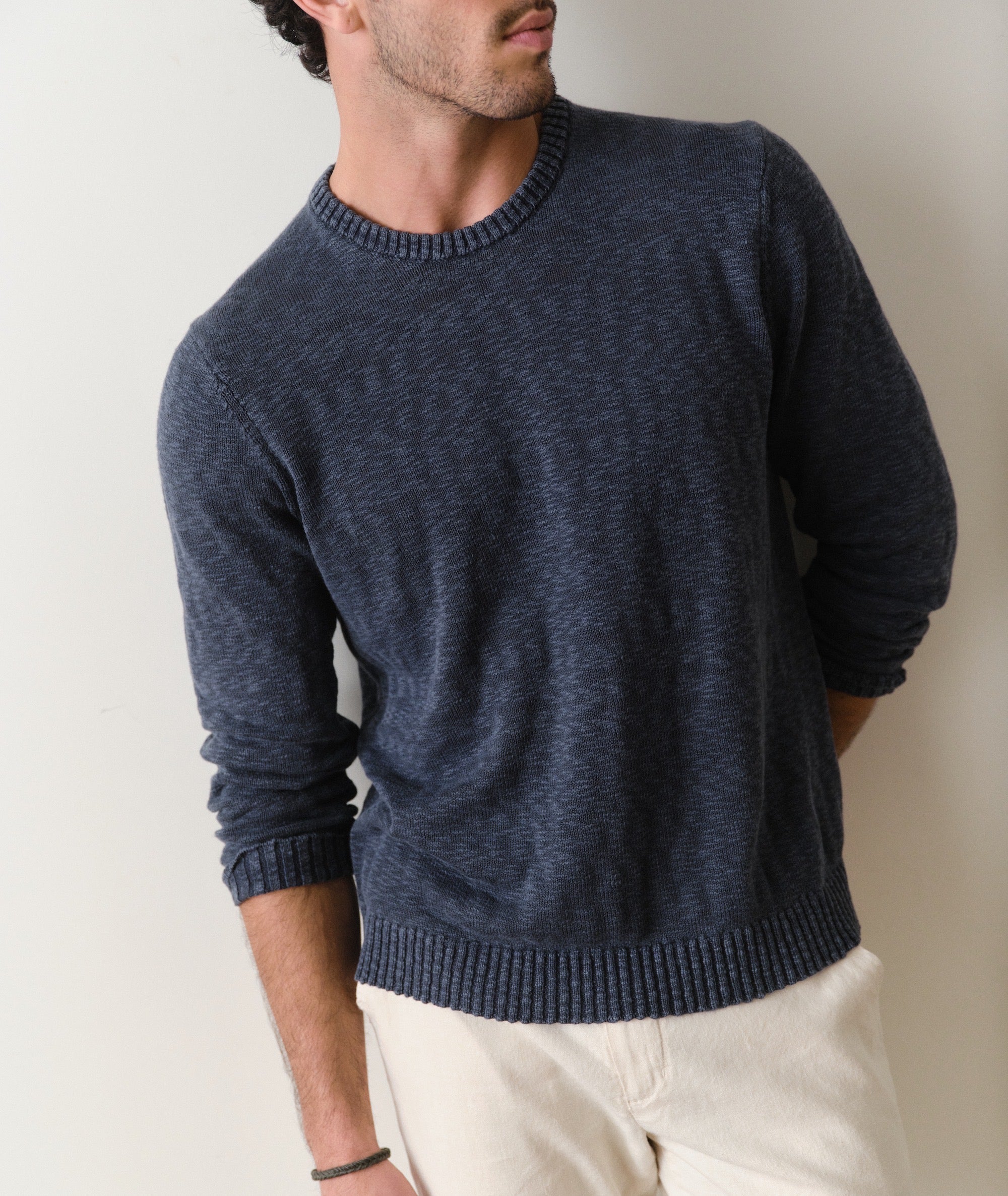 Long Sleeve Slub Crew Sweater Tee Vintage Indigo