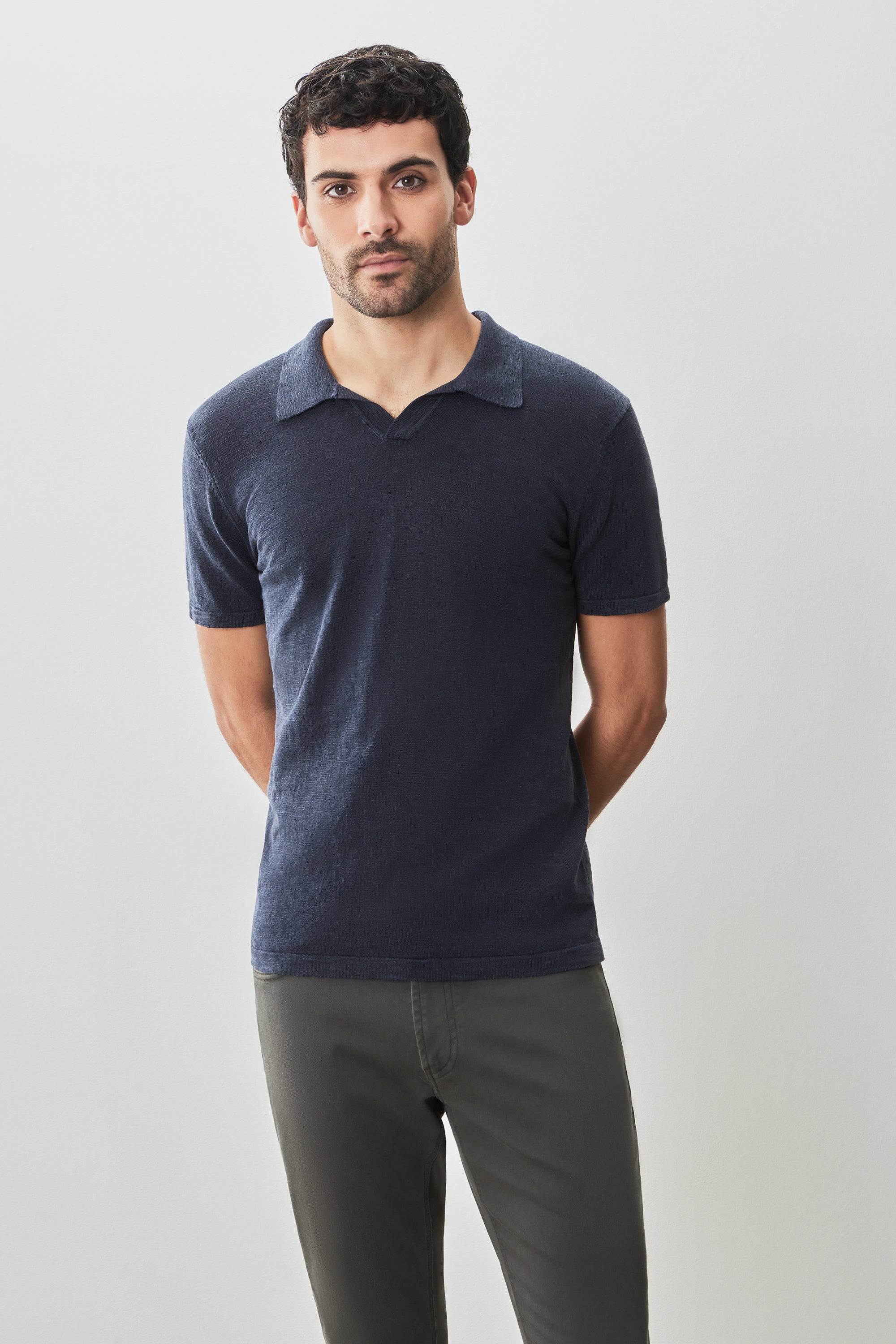 South Shore Open Collar Sweater Polo Navy