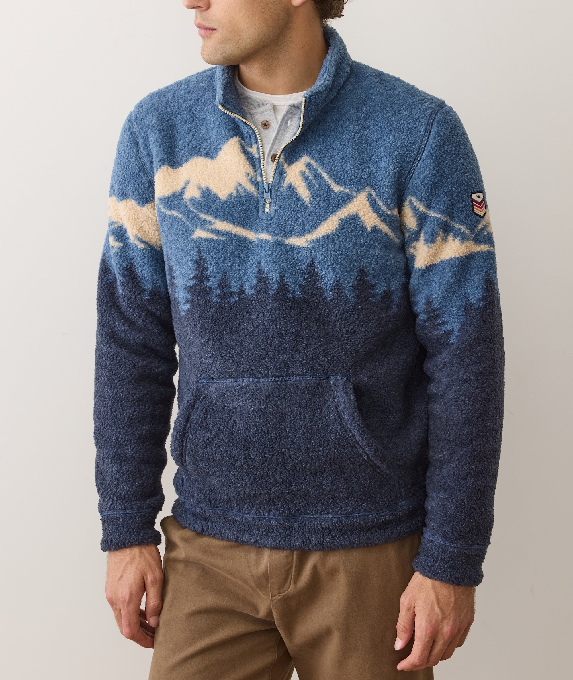 Novelty Sherpa Pullover Blue Mountain Scene