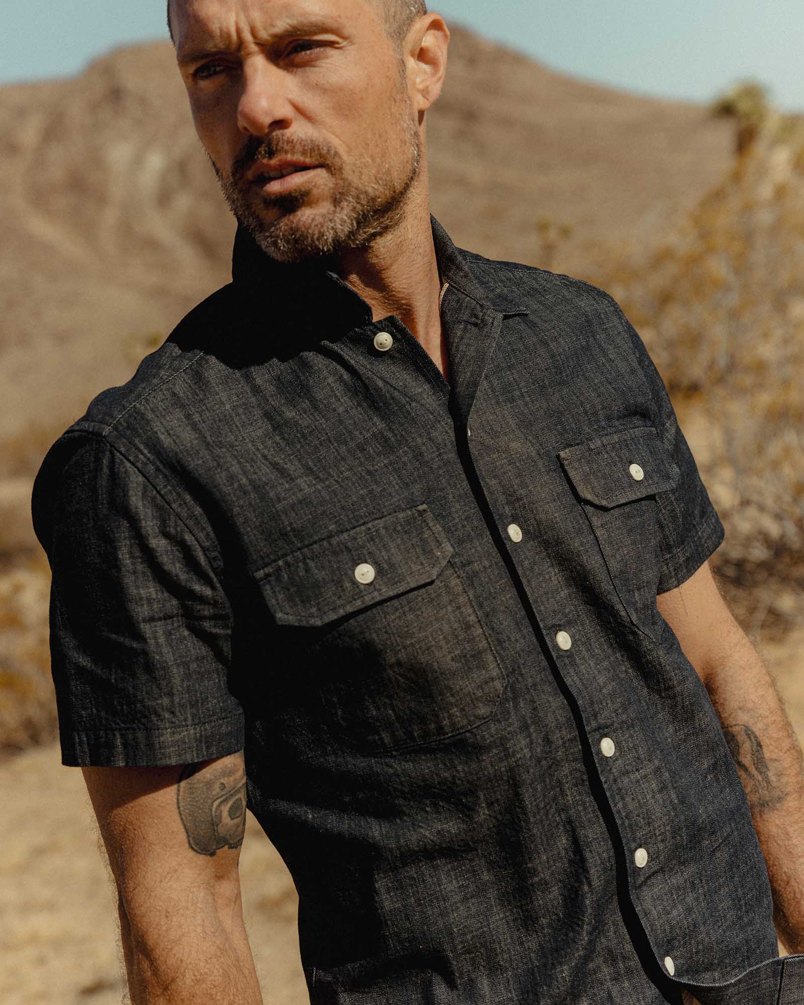 The Short Sleeve Mechanic Shirt Rinsed Indigo Denim