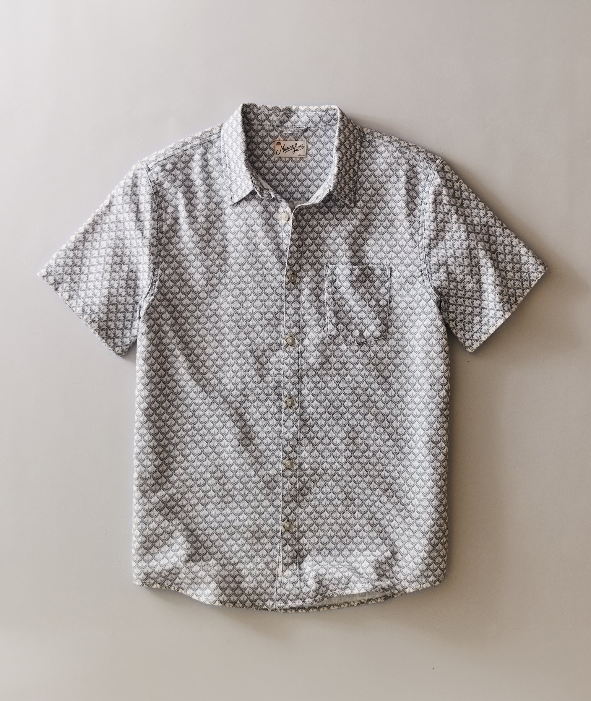 Classic Stretch Selvage Short Sleeve Shirt Light Blue Agave Print