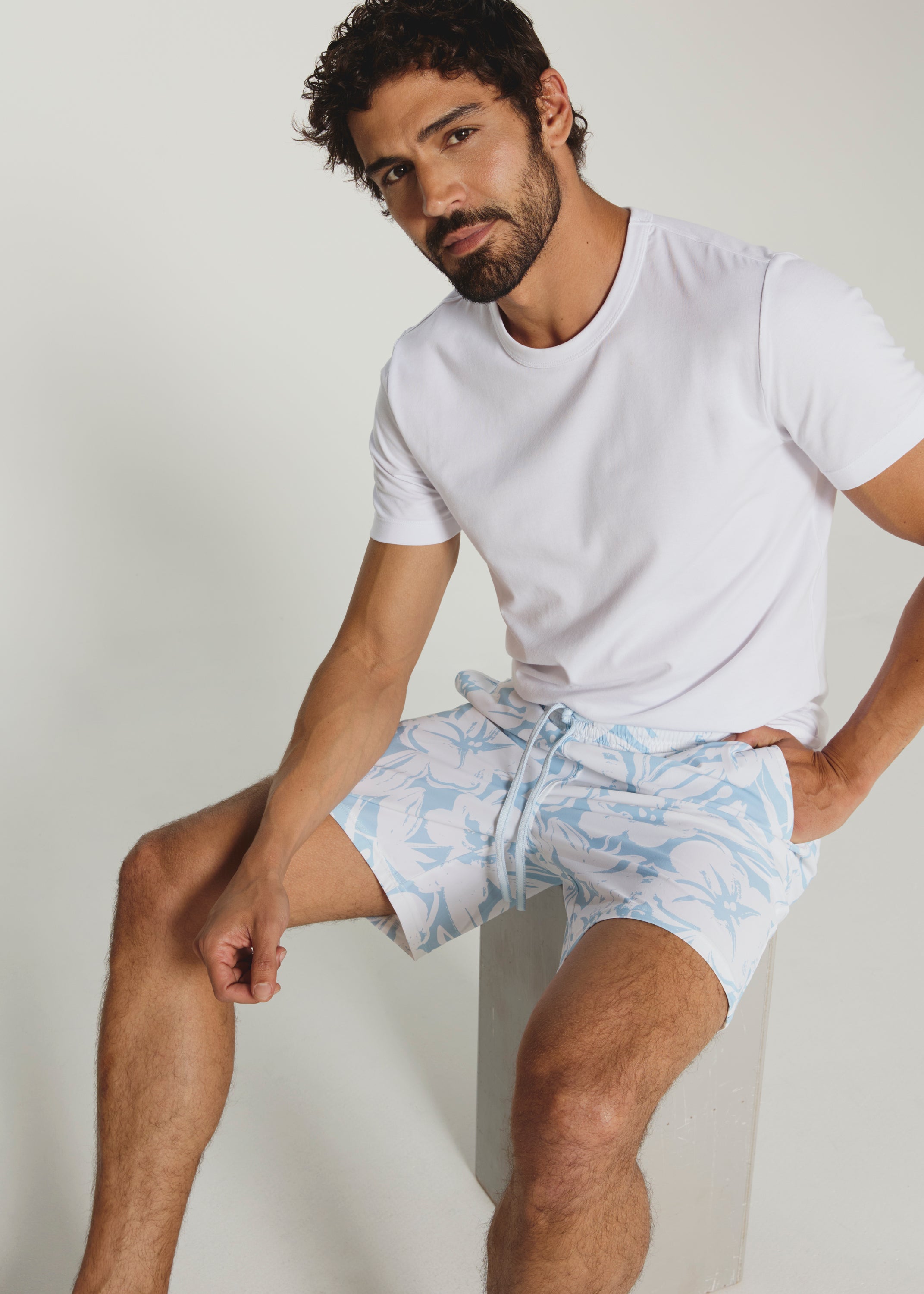 The Crew Swim Trunk Light Blue Floral