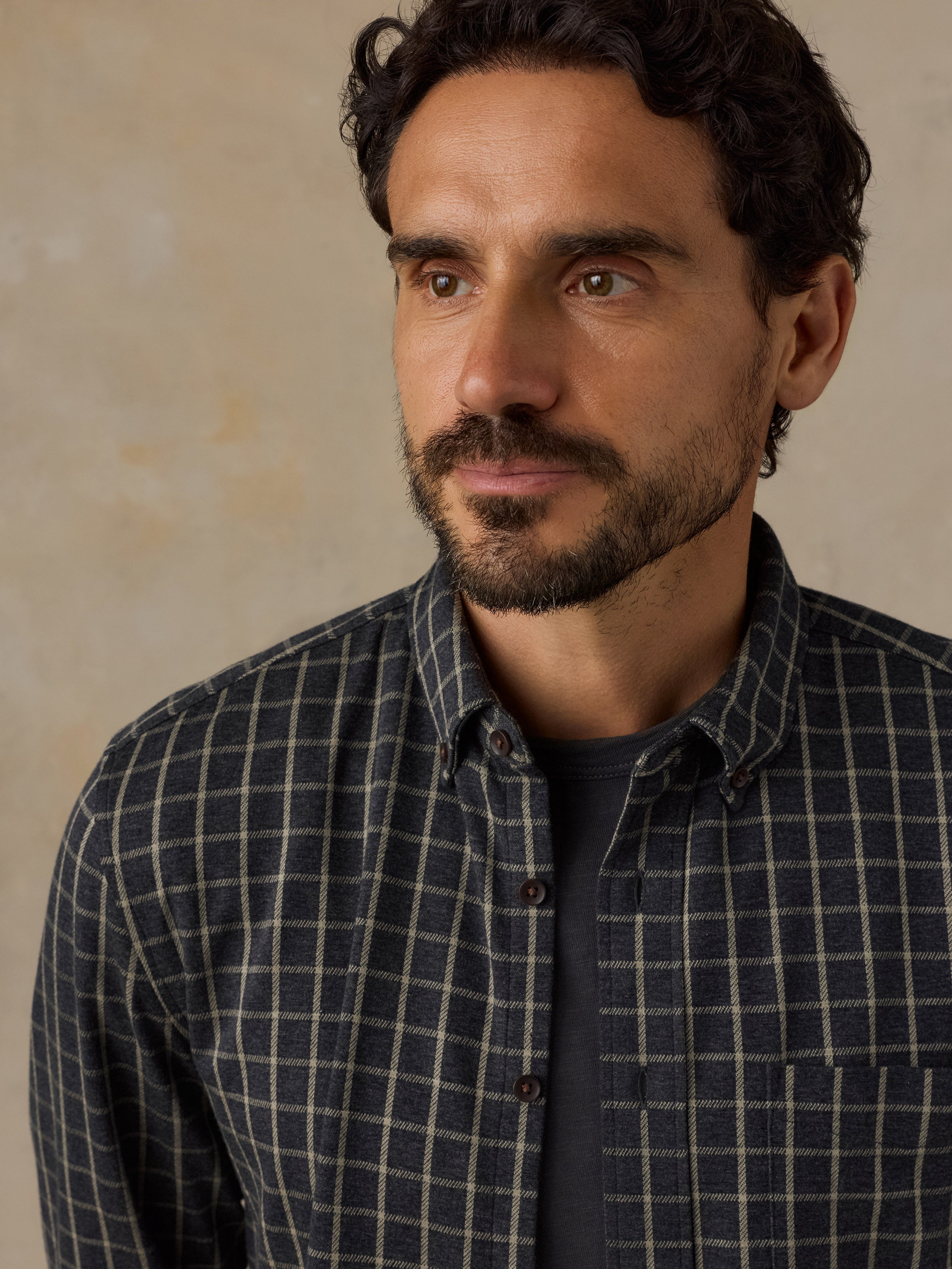 Coastline Knit Shirt Charcoal Sage Check