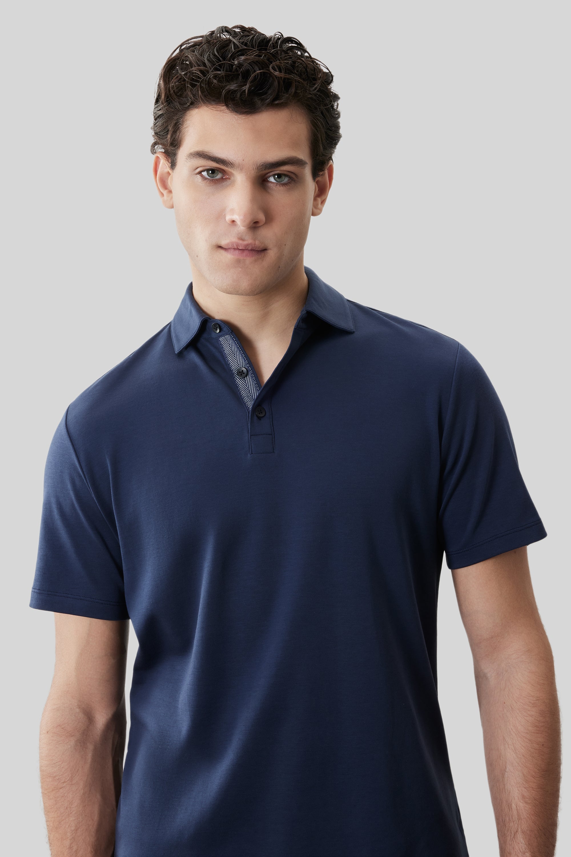 Georgia Short Sleeve Herringbone Polo Blue Night