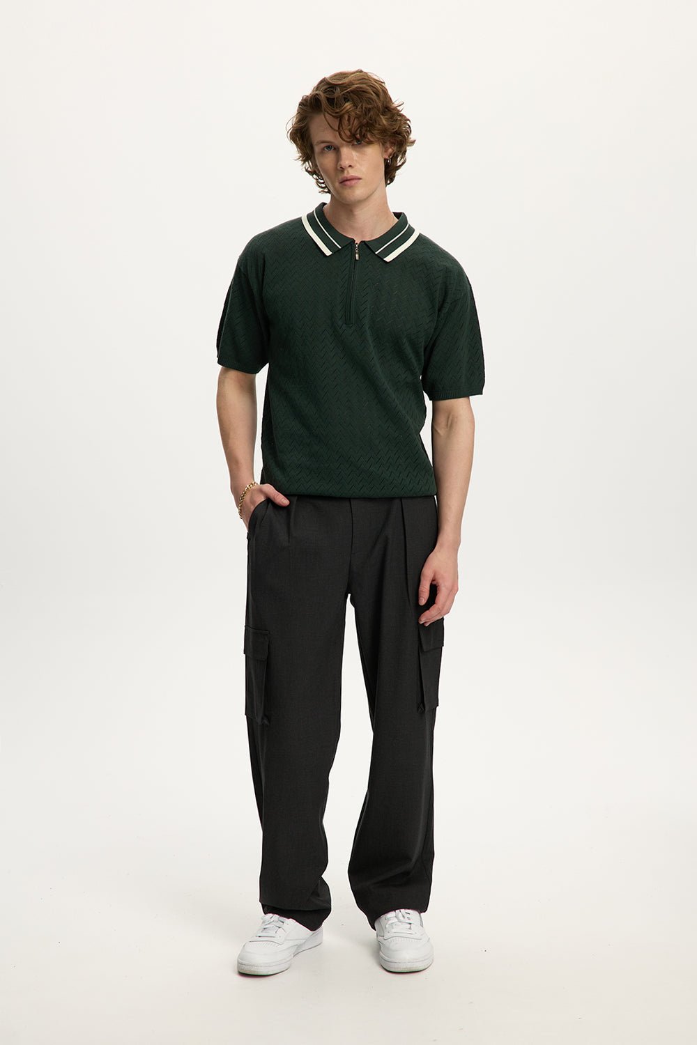 Zip Knit Polo Green