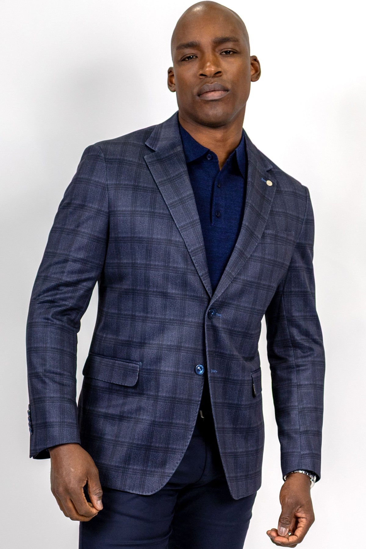 Hillsboro Cotton Knit Sport Coat Navy Windowpane