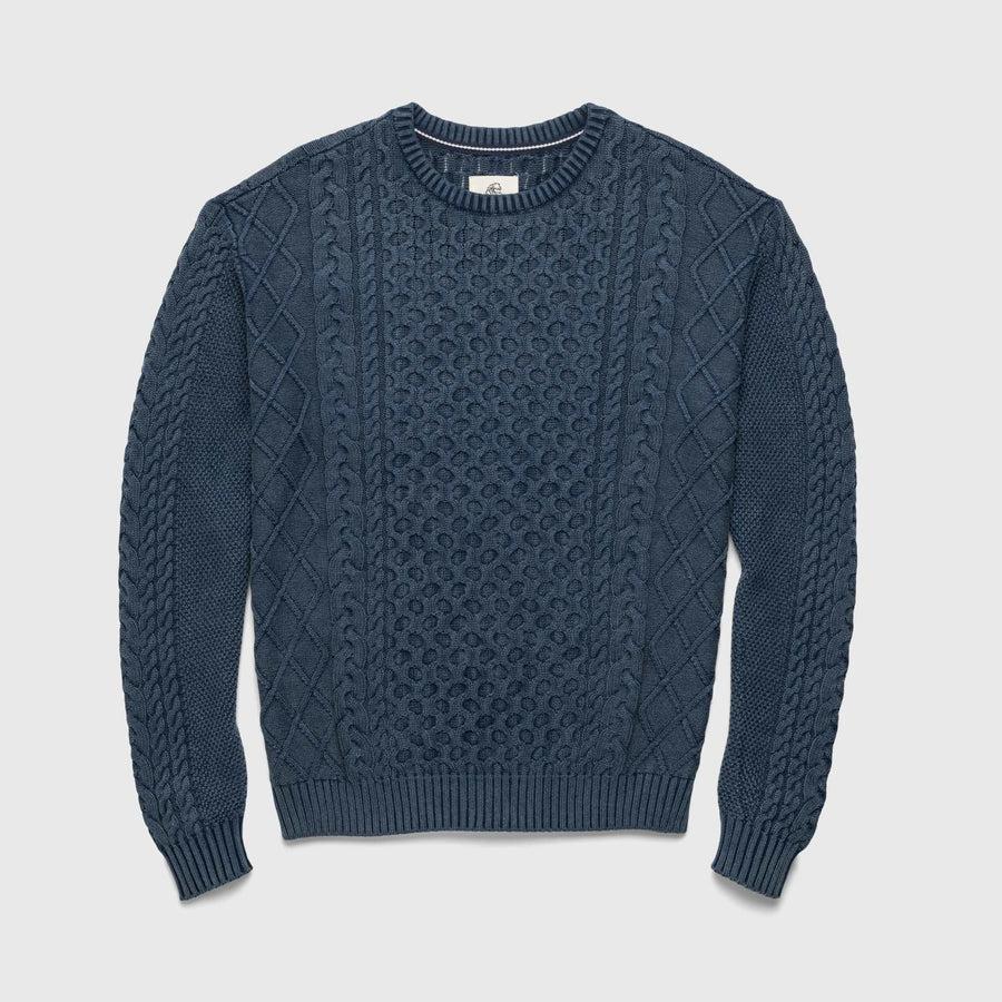Edward Washed Cable Knit Crew Sweater Oceana