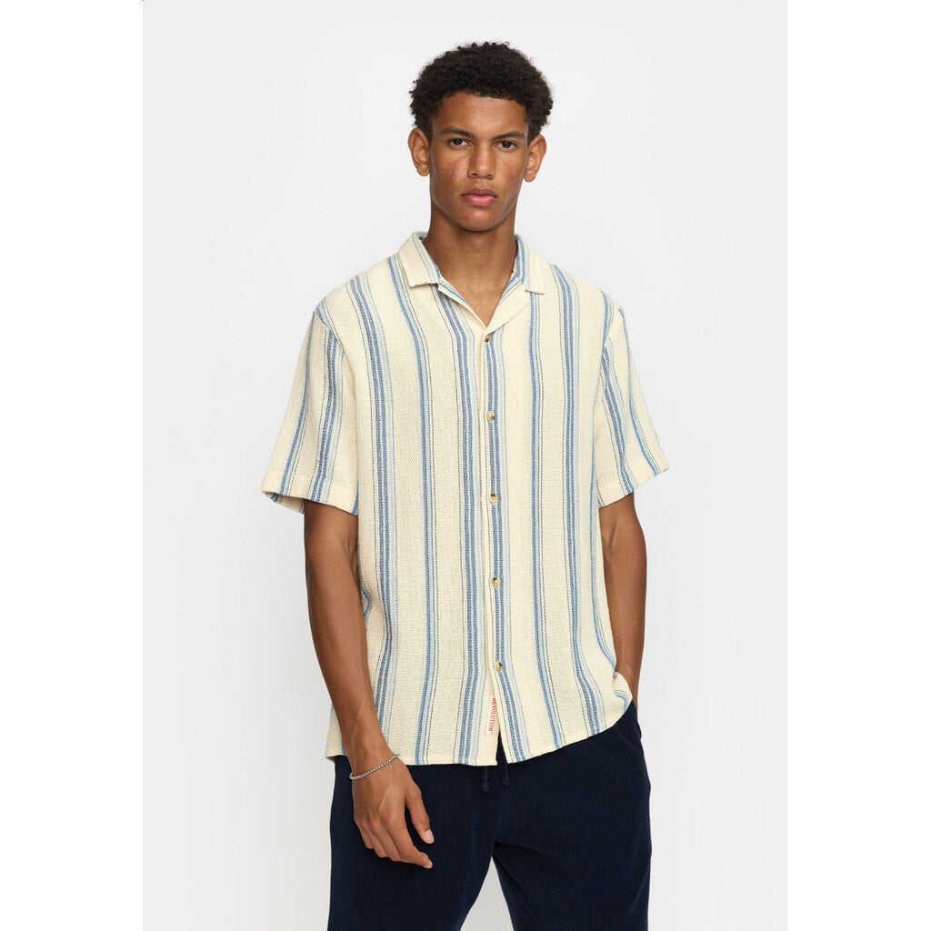 Short Sleeve Cuban Shirt Stripe Blue