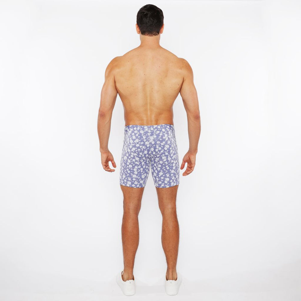 Jacquard Stretch Knit Jean Shorts Blue/Ecru Floral