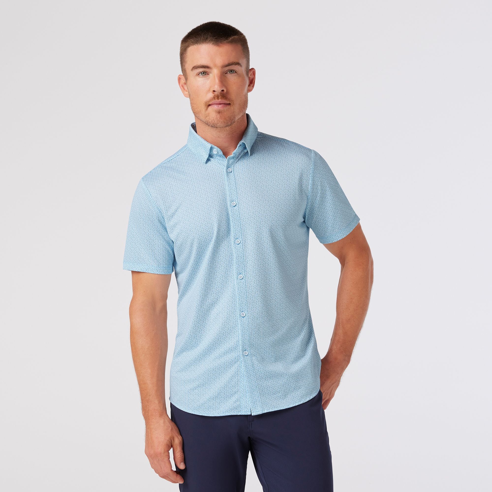 Halyard Short Sleeve Dress Shirt Light Blue Circle Montage
