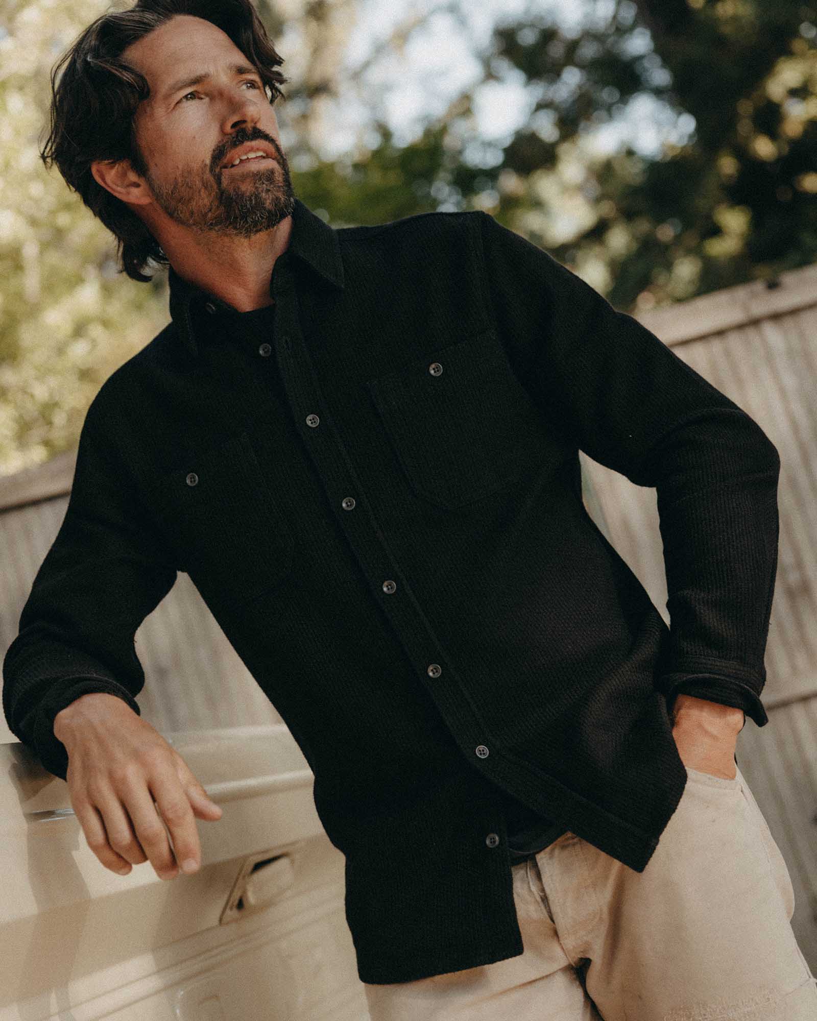 The Utility Shirt in Sashiko Black Indigo
