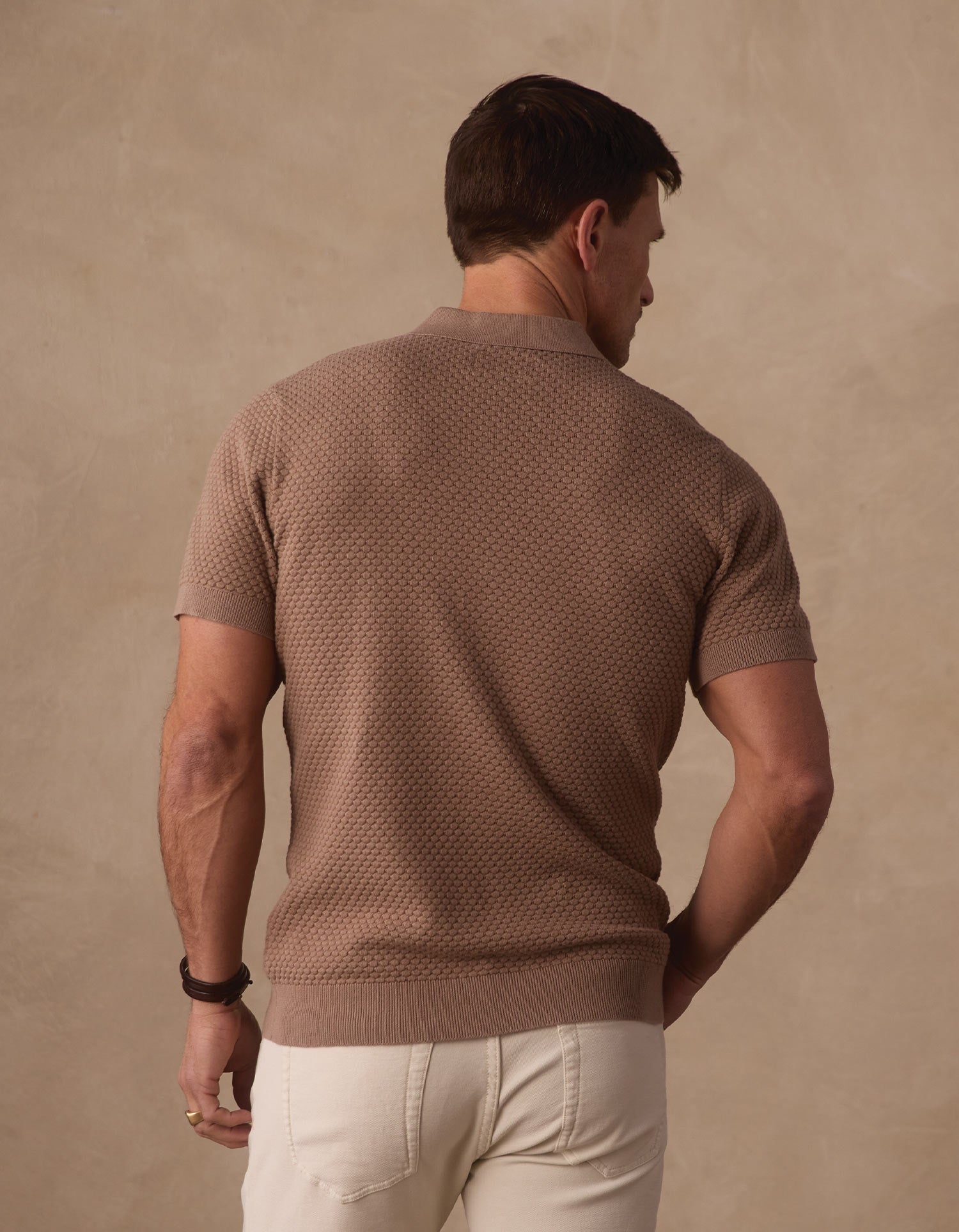 Robles Knit Jacquard Polo Taupe
