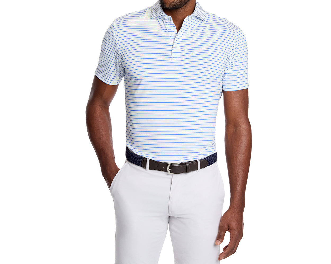 Springer Stripe Perforated Performance Knit Polo White/Skye/Marlin