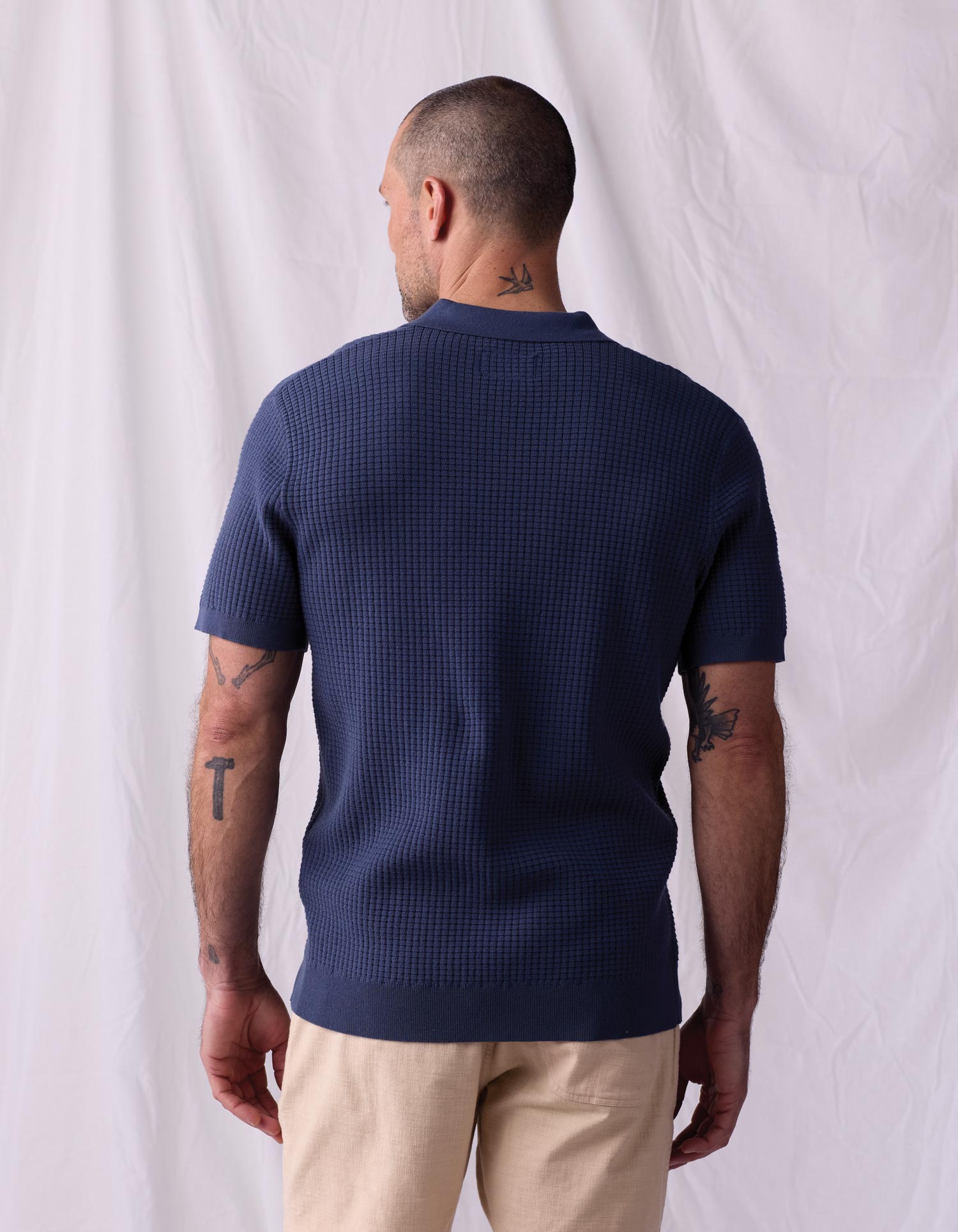Waffle Stitch Polo Vintage Blue