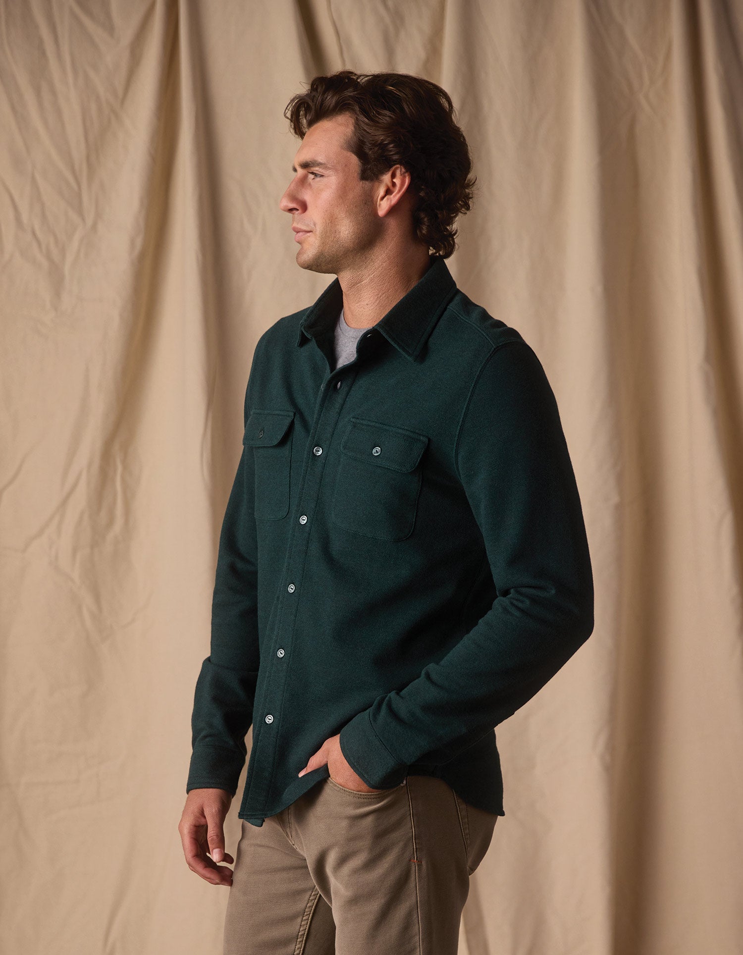 Textured Knit Everyday Shirt Emerald