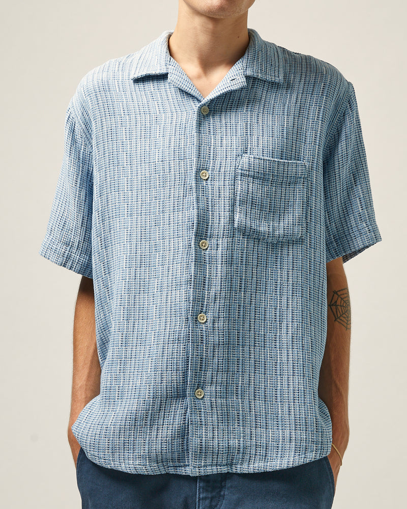 Rainbow Weave Short Sleeve Camp Shirt Indigo