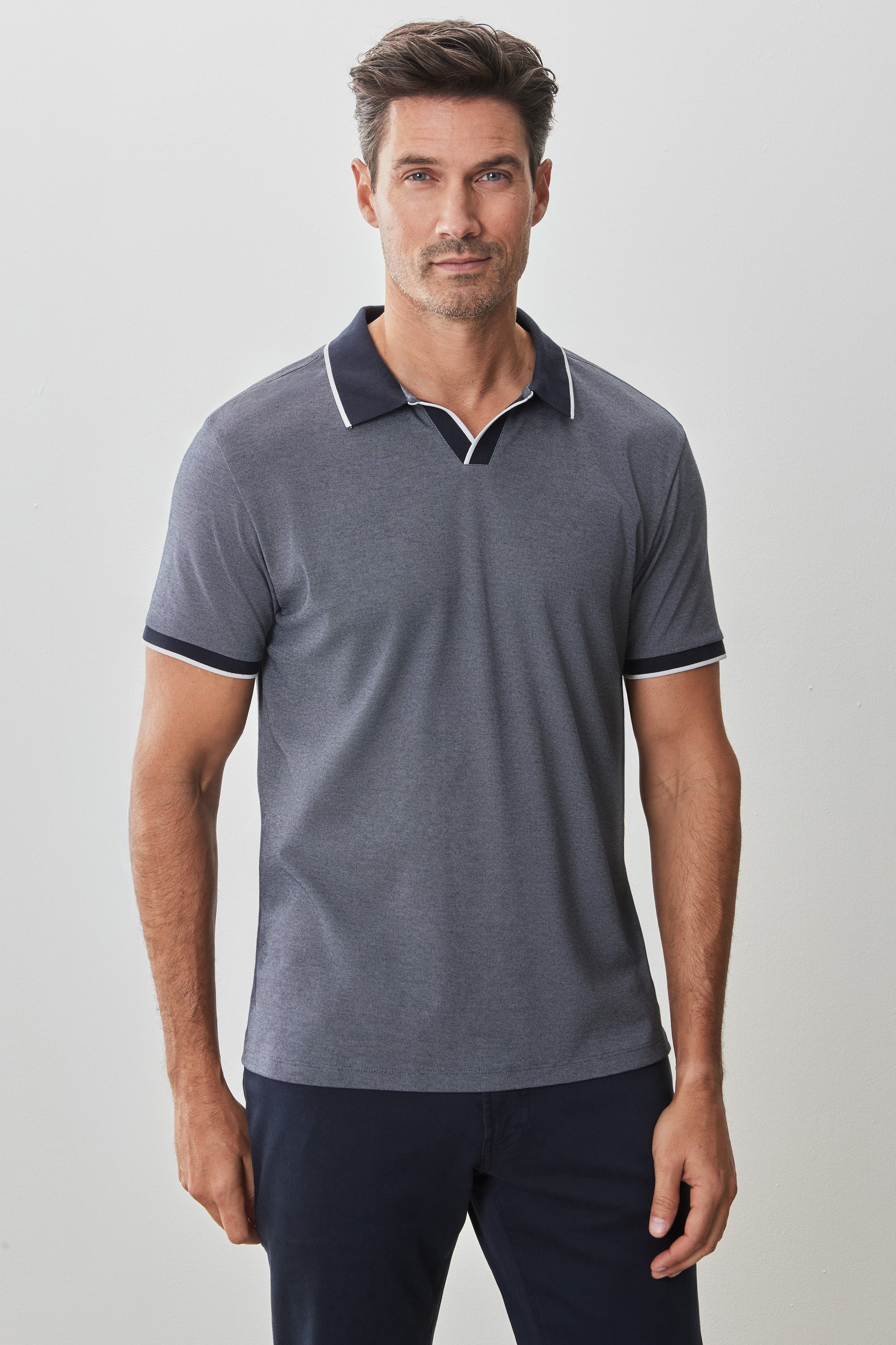 Northpark Short Sleeve Open Collar Polo Navy