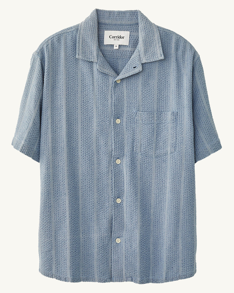 Striped Seersucker Short Sleeve Shirt Indigo
