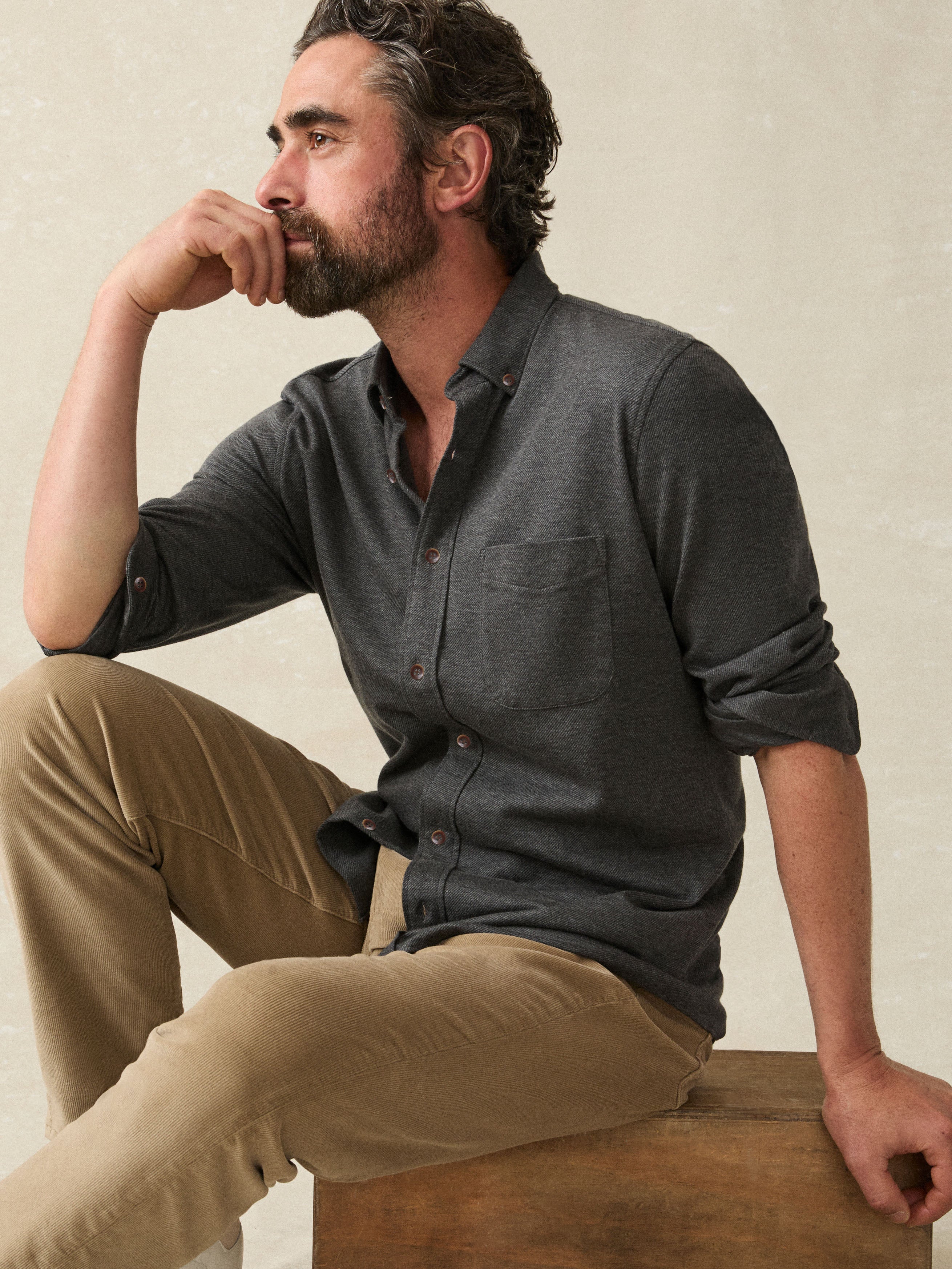 Coastline Knit Shirt Charcoal Heather Twill